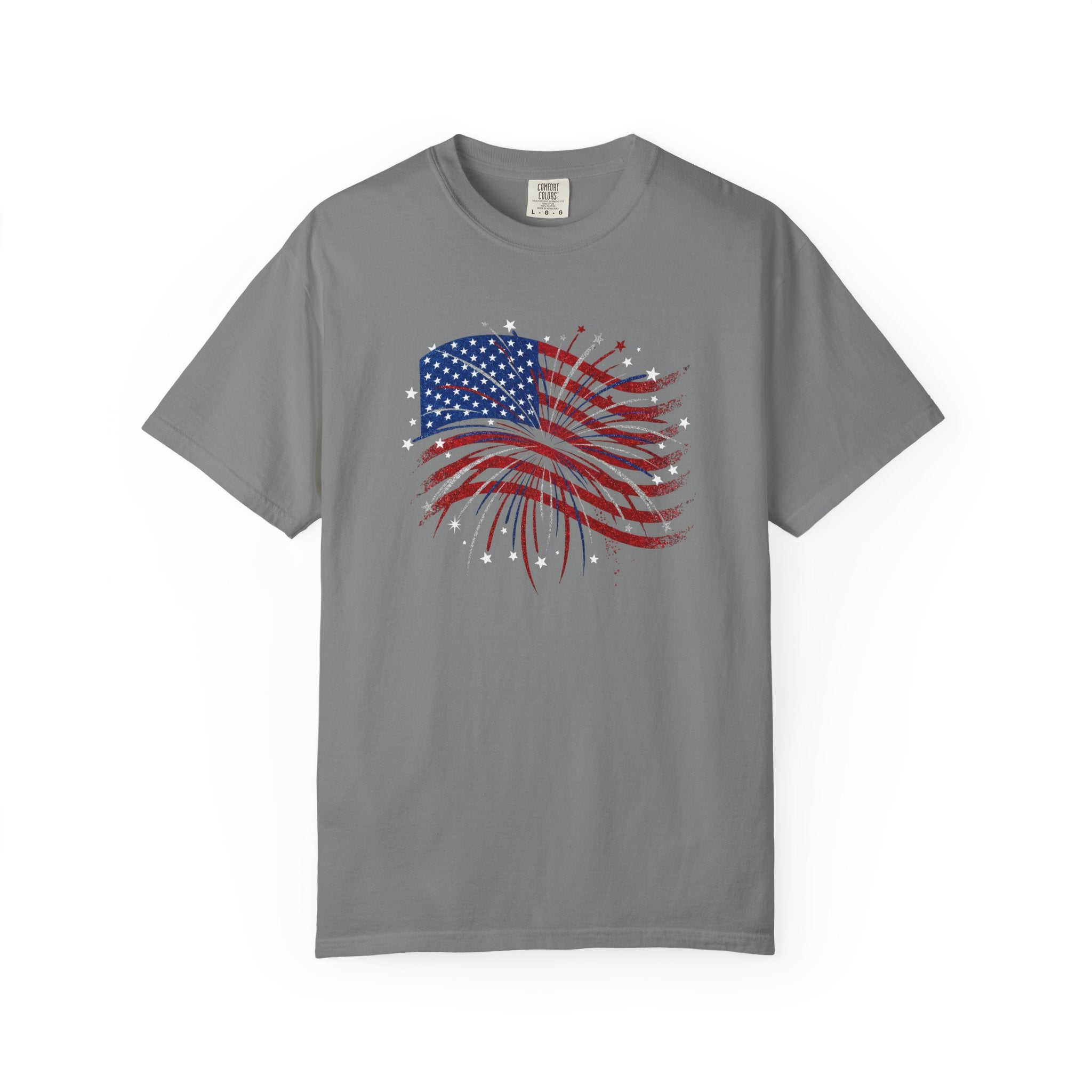 Vintage Patriotic American Flag Fireworks T-Shirt, Independence Day Unisex Red White Blue Graphic Tee