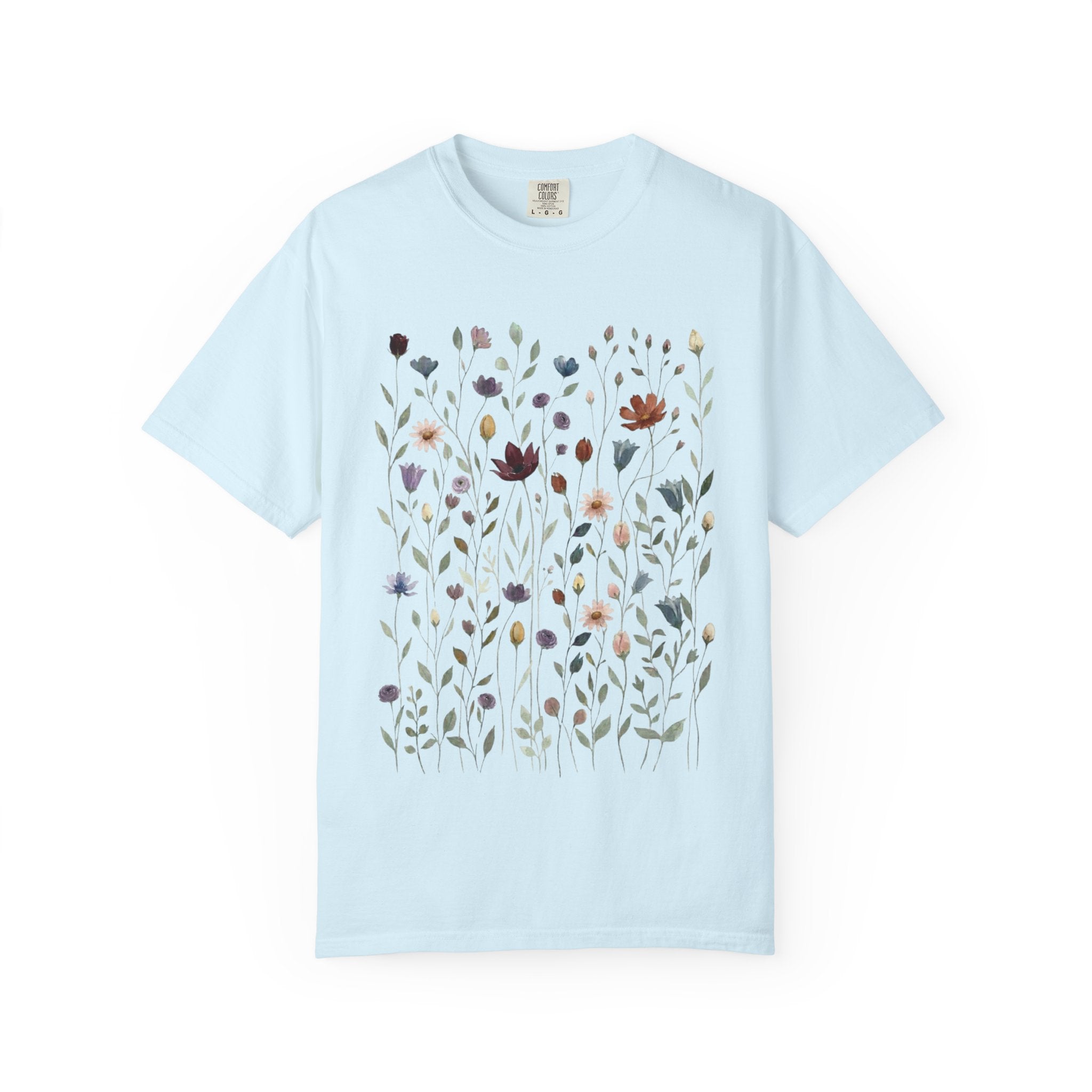 Wildflower Meadow Shirt, Dusty Purple Floral Pressed Flower Tee, Vintage Botanical Boho T-Shirt, Cottagecore Comfort Colors Gift for Her