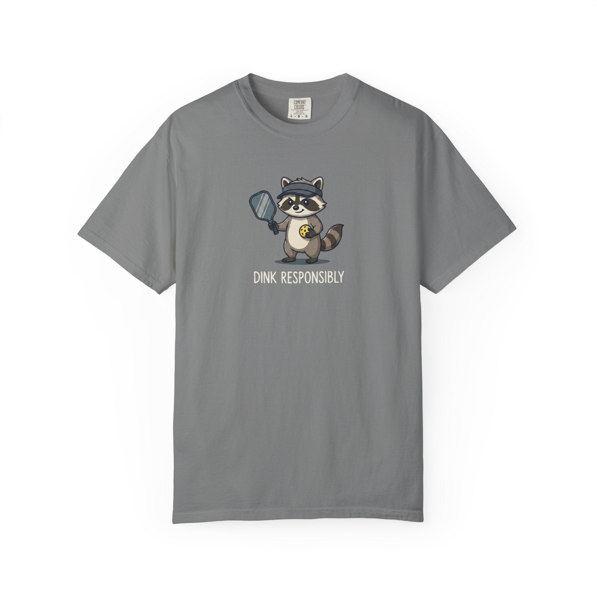 Dink Responsibly Raccoon Pickleball t-shirt in Grey