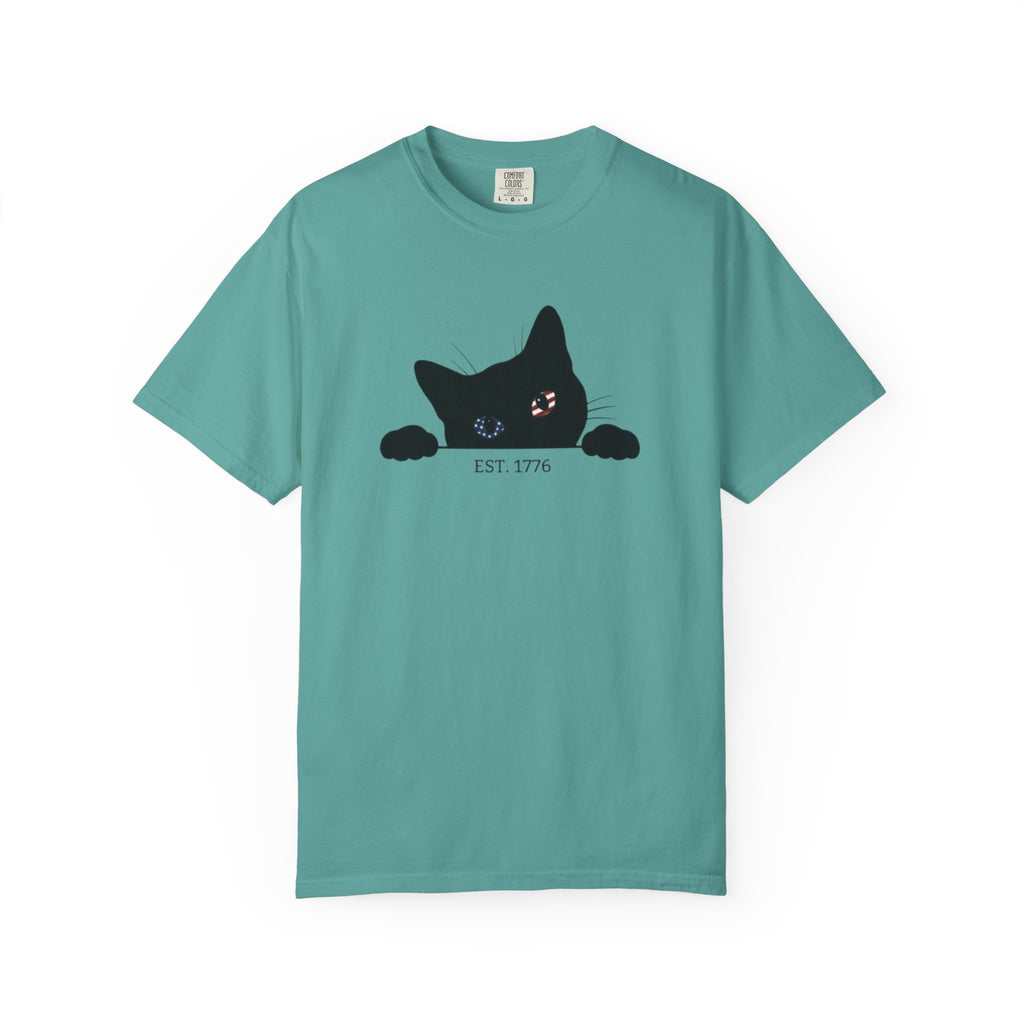 Patriotic Black Cat Shirt, 4th of July Peeking Cat Tee, Funny Cat Lover EST 1776 Graphic Shirt, Vintage Independence Day USA Tee, Gift