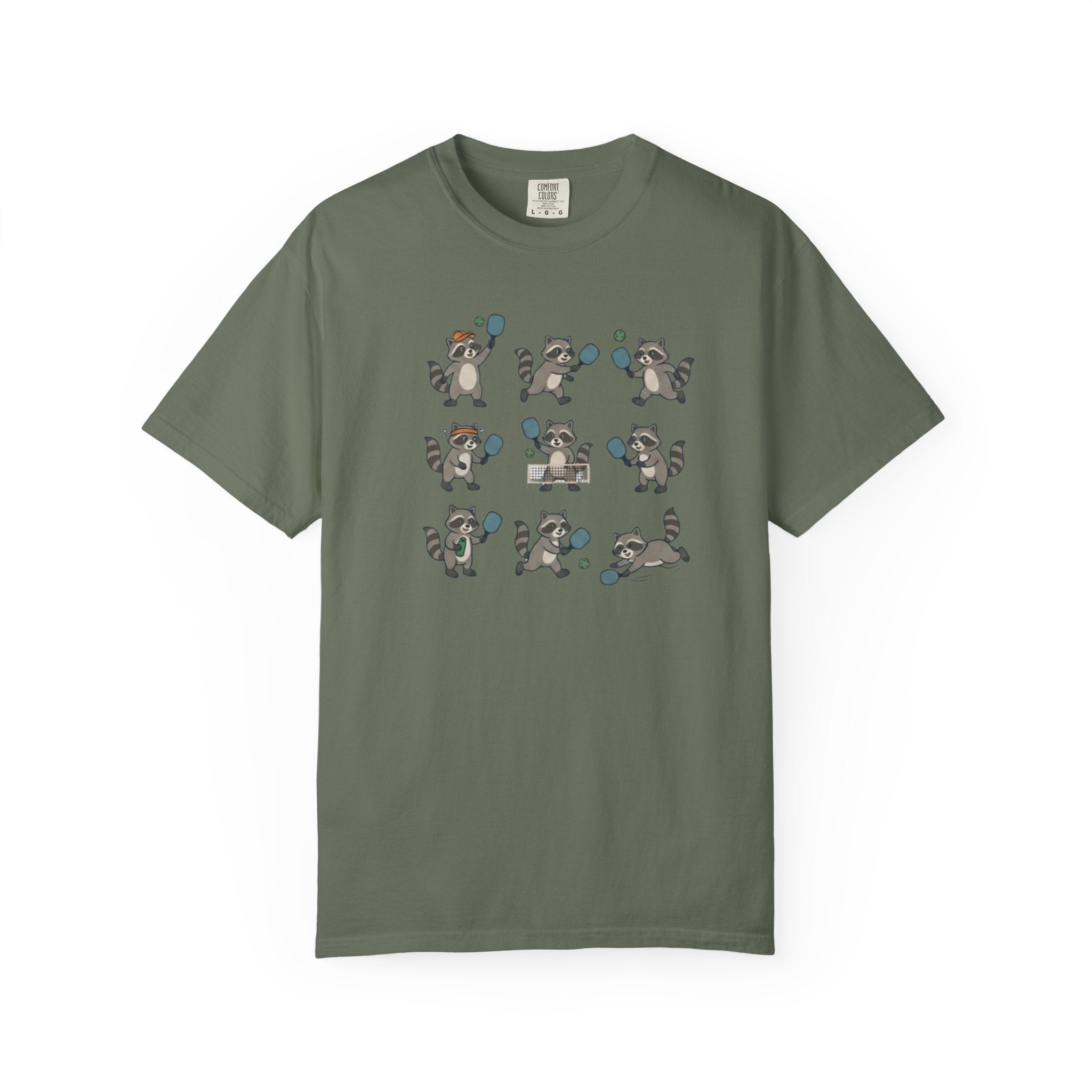 Cute Raccoon Pickleball t-shirt in Moss