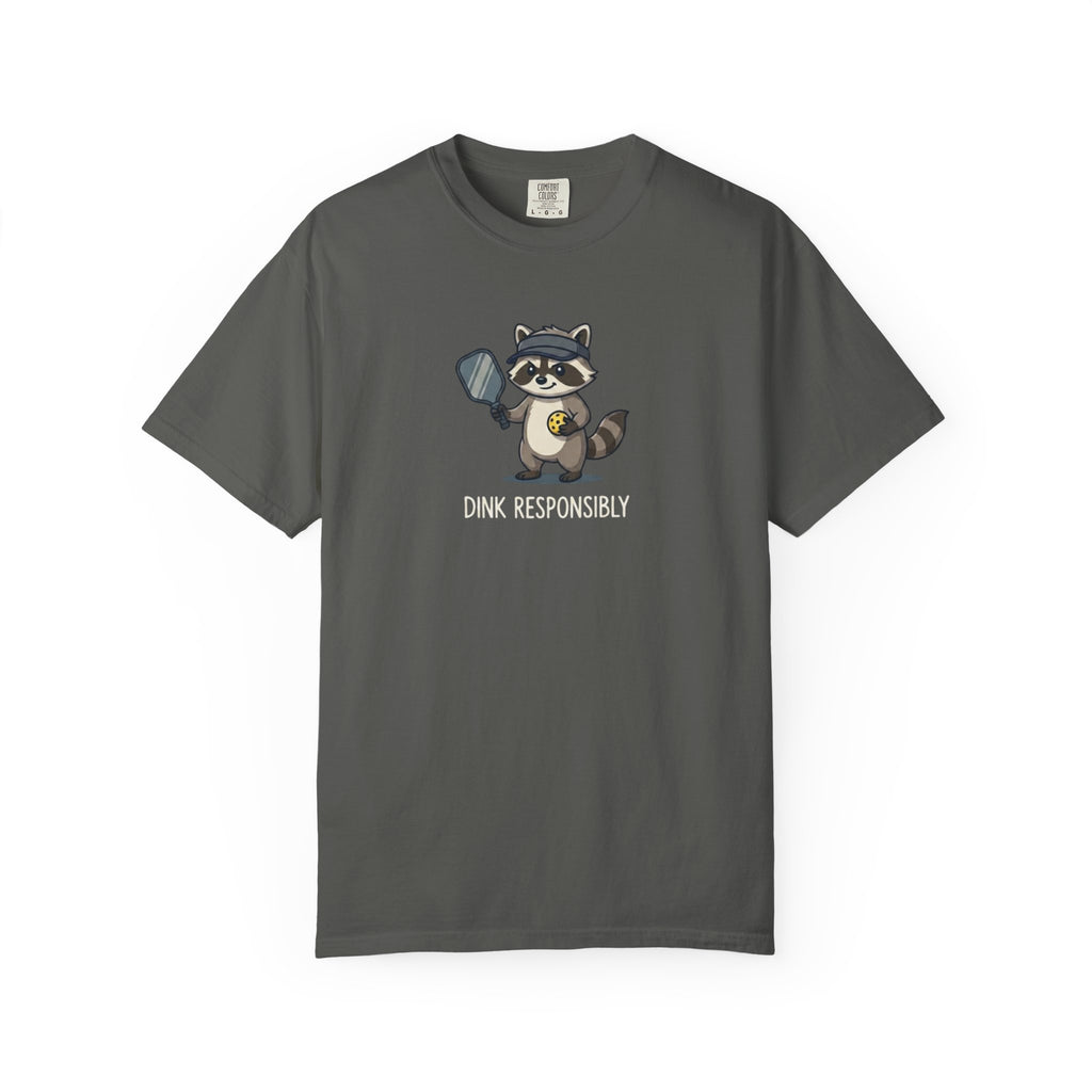 Dink Responsibly Raccoon Pickleball t-shirt in Pepper