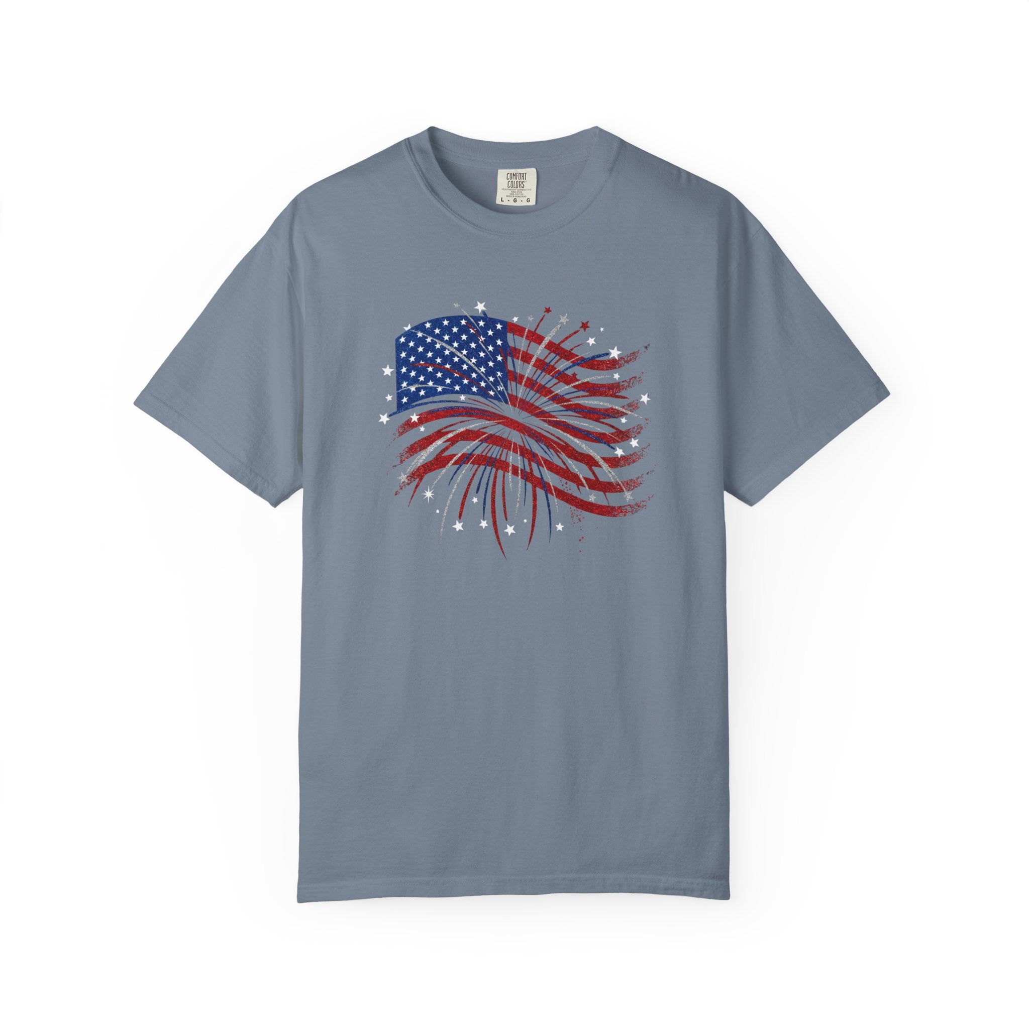 Vintage Patriotic American Flag Fireworks T-Shirt, Independence Day Unisex Red White Blue Graphic Tee
