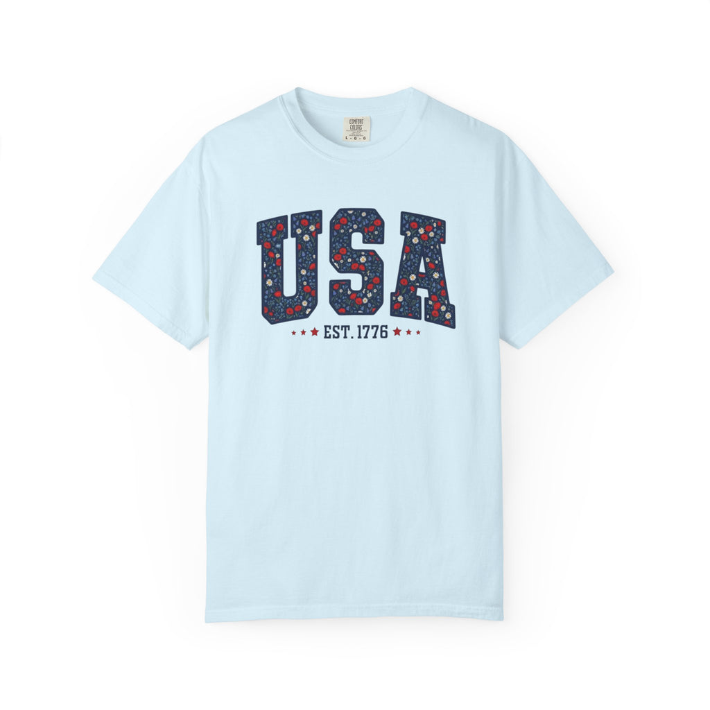 Vintage Patriotic American Start Print T-Shirt, Independence Day Unisex Red White Blue 1776 Graphic Tee