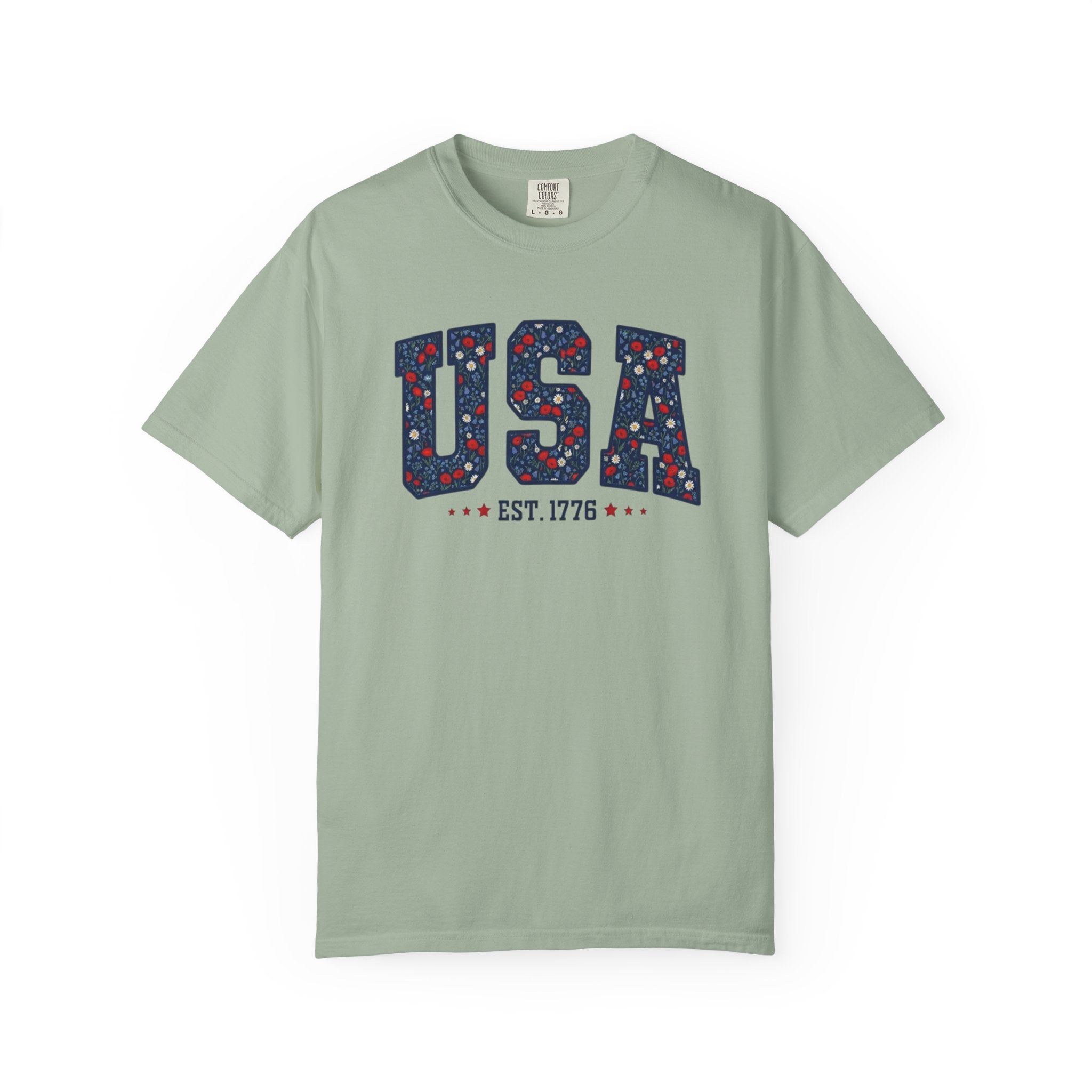 Vintage Patriotic American Start Print T-Shirt, Independence Day Unisex Red White Blue 1776 Graphic Tee