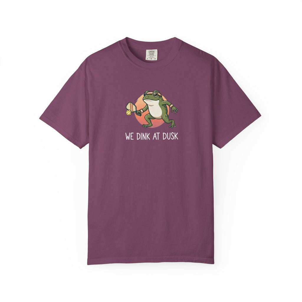 We Dink At Dusk Frog Pickleball t-shirt in Berry