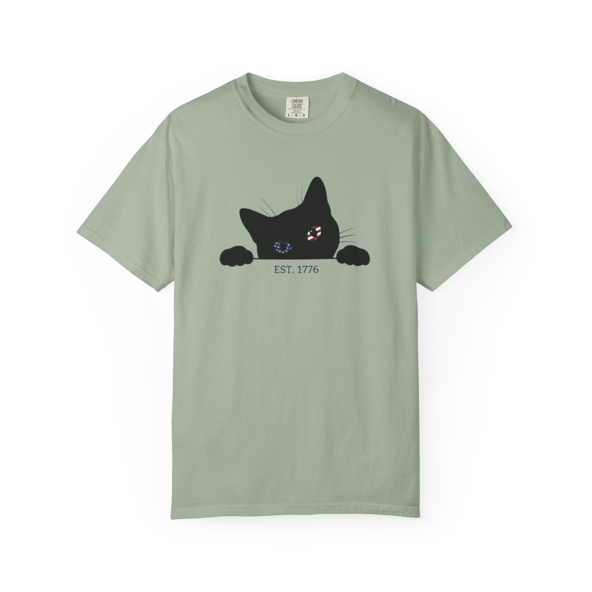 Patriotic Black Cat Shirt, 4th of July Peeking Cat Tee, Funny Cat Lover EST 1776 Graphic Shirt, Vintage Independence Day USA Tee, Gift
