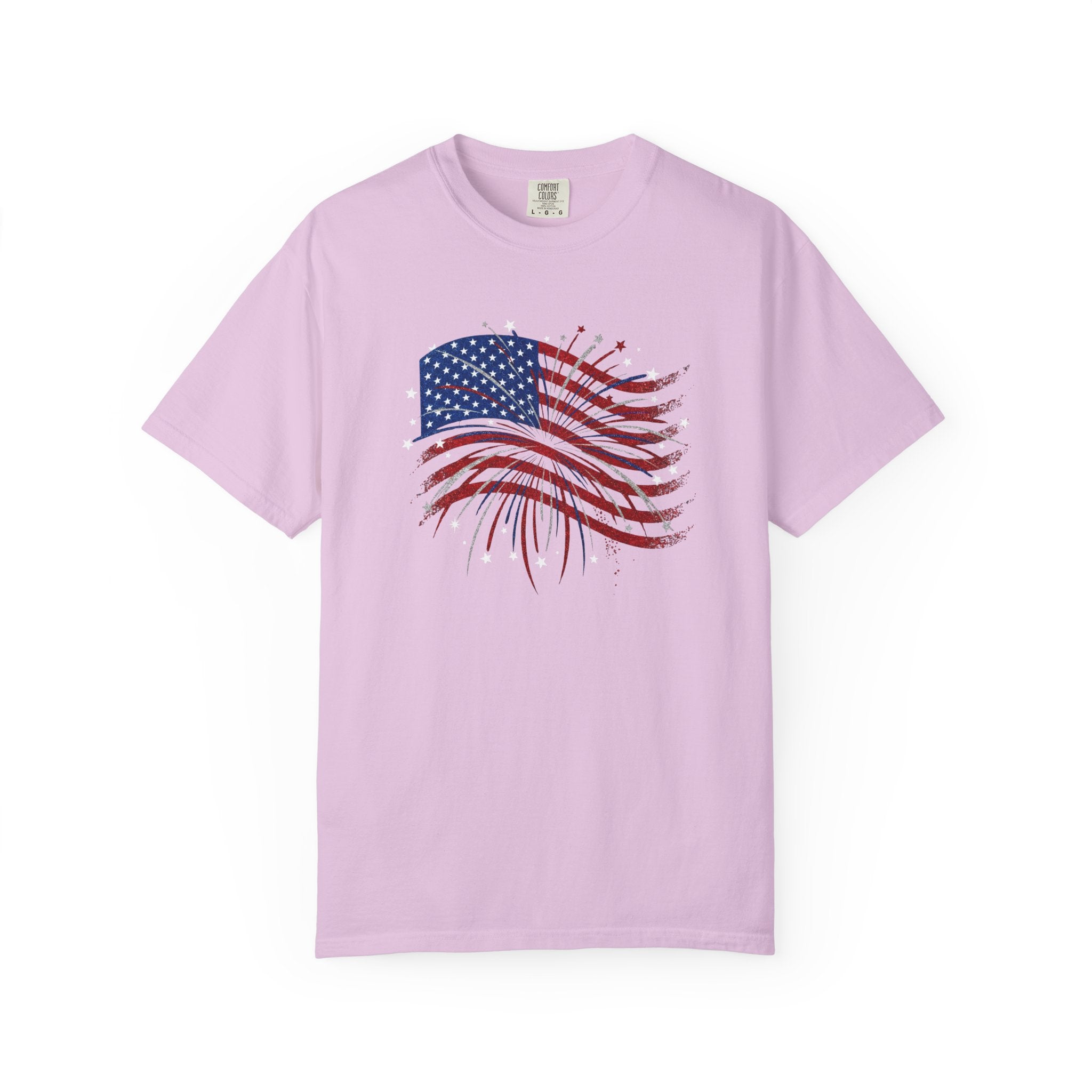 Vintage Patriotic American Flag Fireworks T-Shirt, Independence Day Unisex Red White Blue Graphic Tee