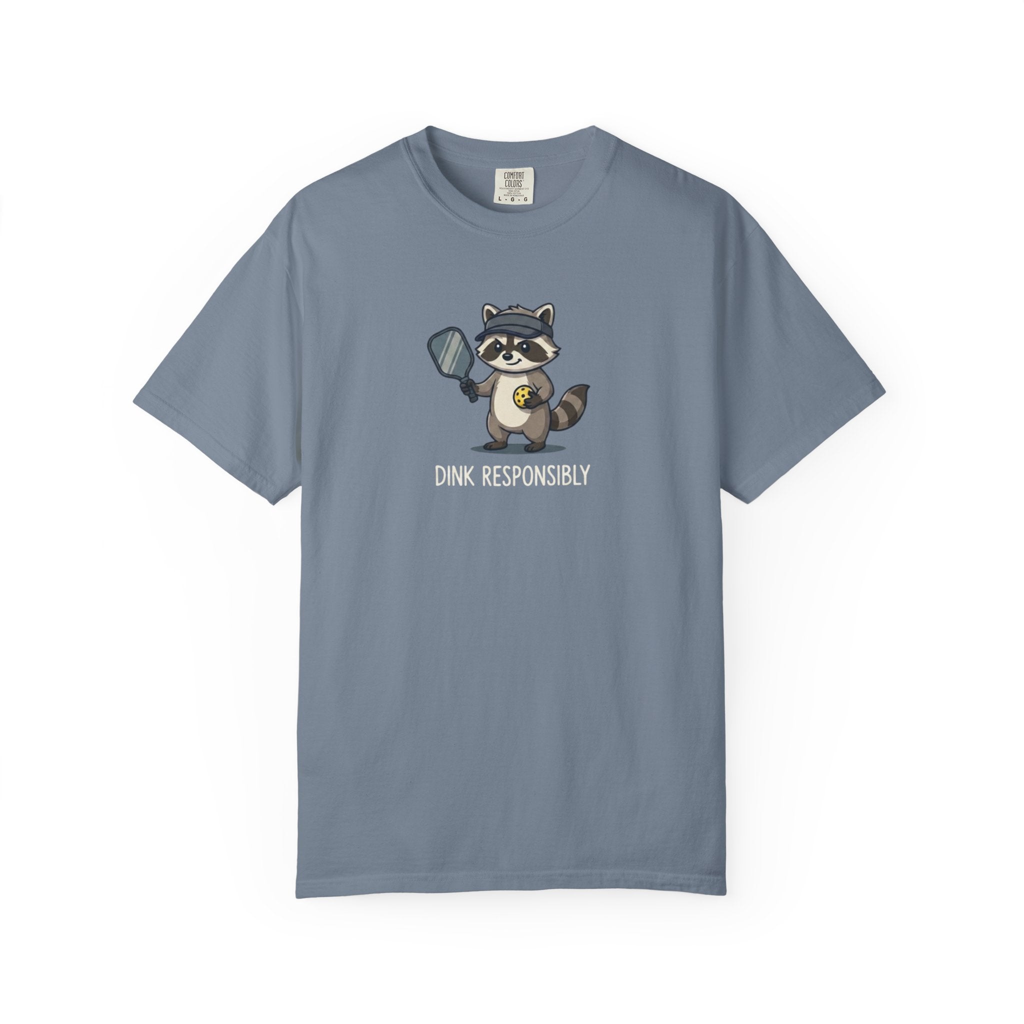 Dink Responsibly Raccoon Pickleball t-shirt in Blue Jean