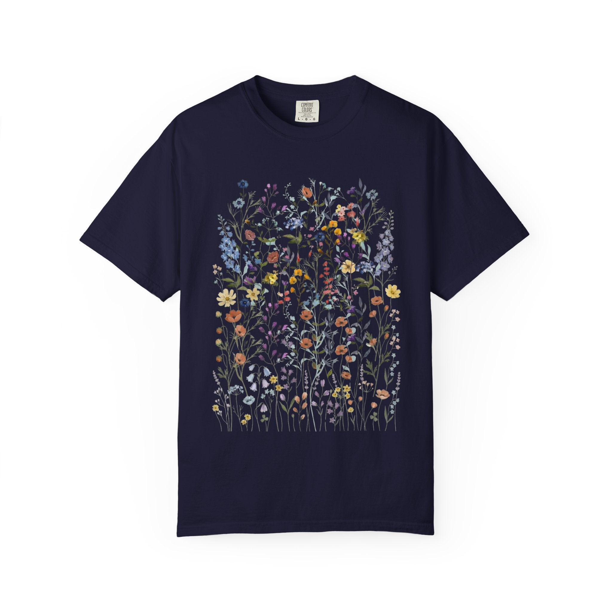 Wildflower Meadow Shirt, Colorful Floral Pressed Flower Tee, Vintage Botanical Boho T-Shirt, Cottagecore Comfort Colors, Spring Gift for Her