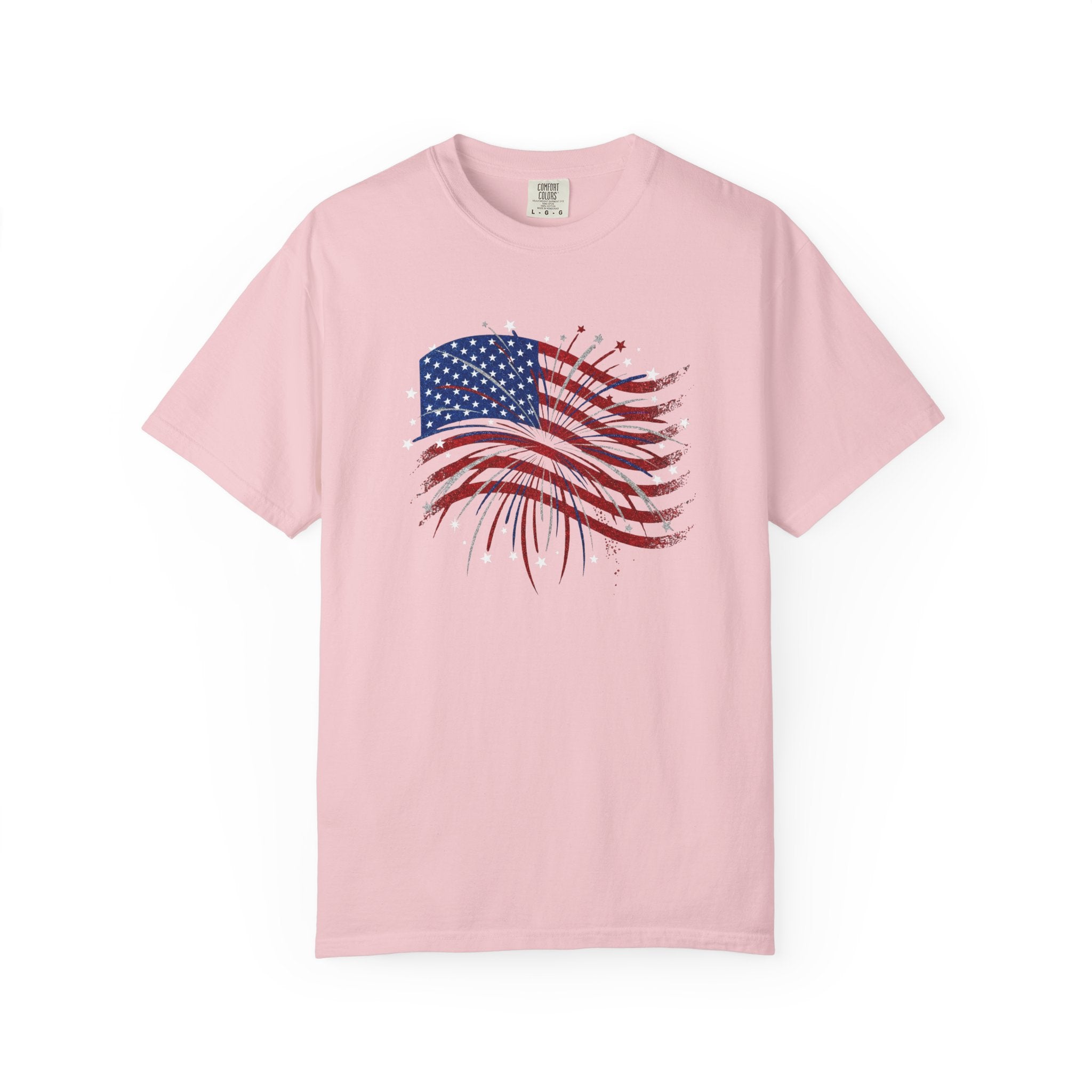 Vintage Patriotic American Flag Fireworks T-Shirt, Independence Day Unisex Red White Blue Graphic Tee