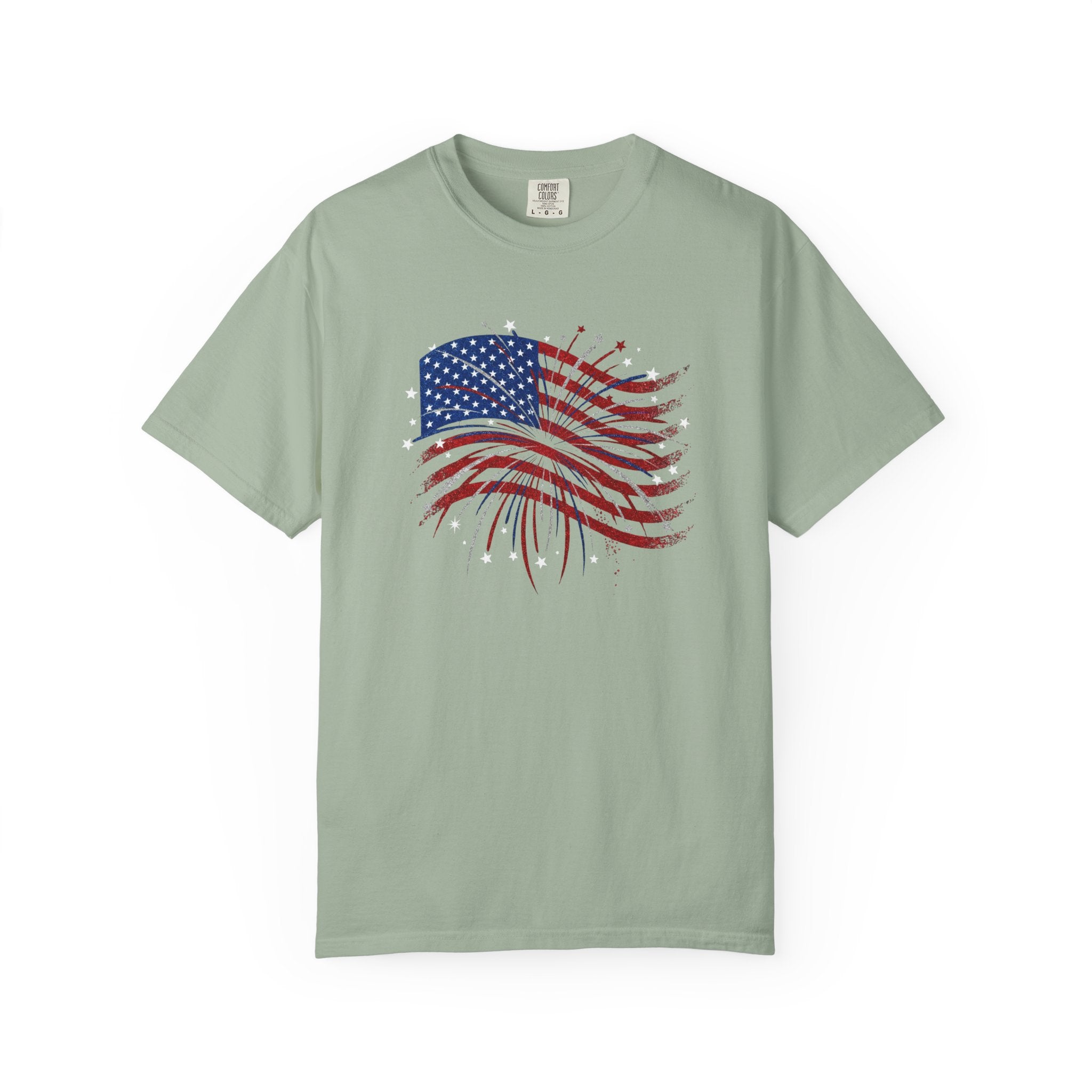 Vintage Patriotic American Flag Fireworks T-Shirt, Independence Day Unisex Red White Blue Graphic Tee
