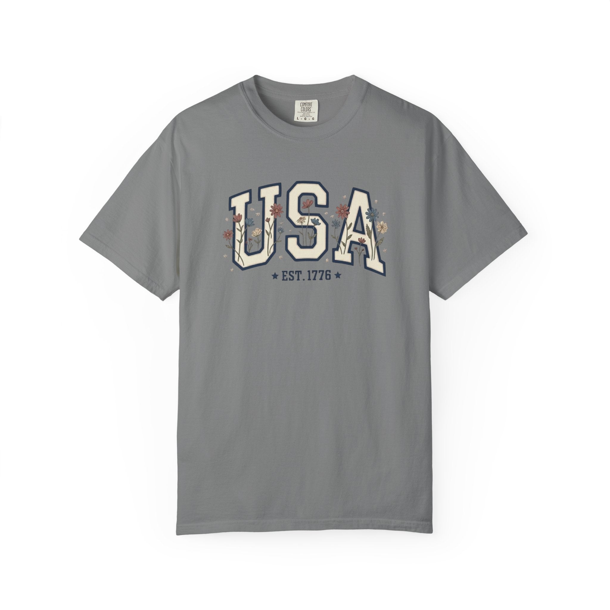 Vintage Patriotic American USA Print T-Shirt, Independence Day Red White Blue 1776 Unisex Graphic Tee