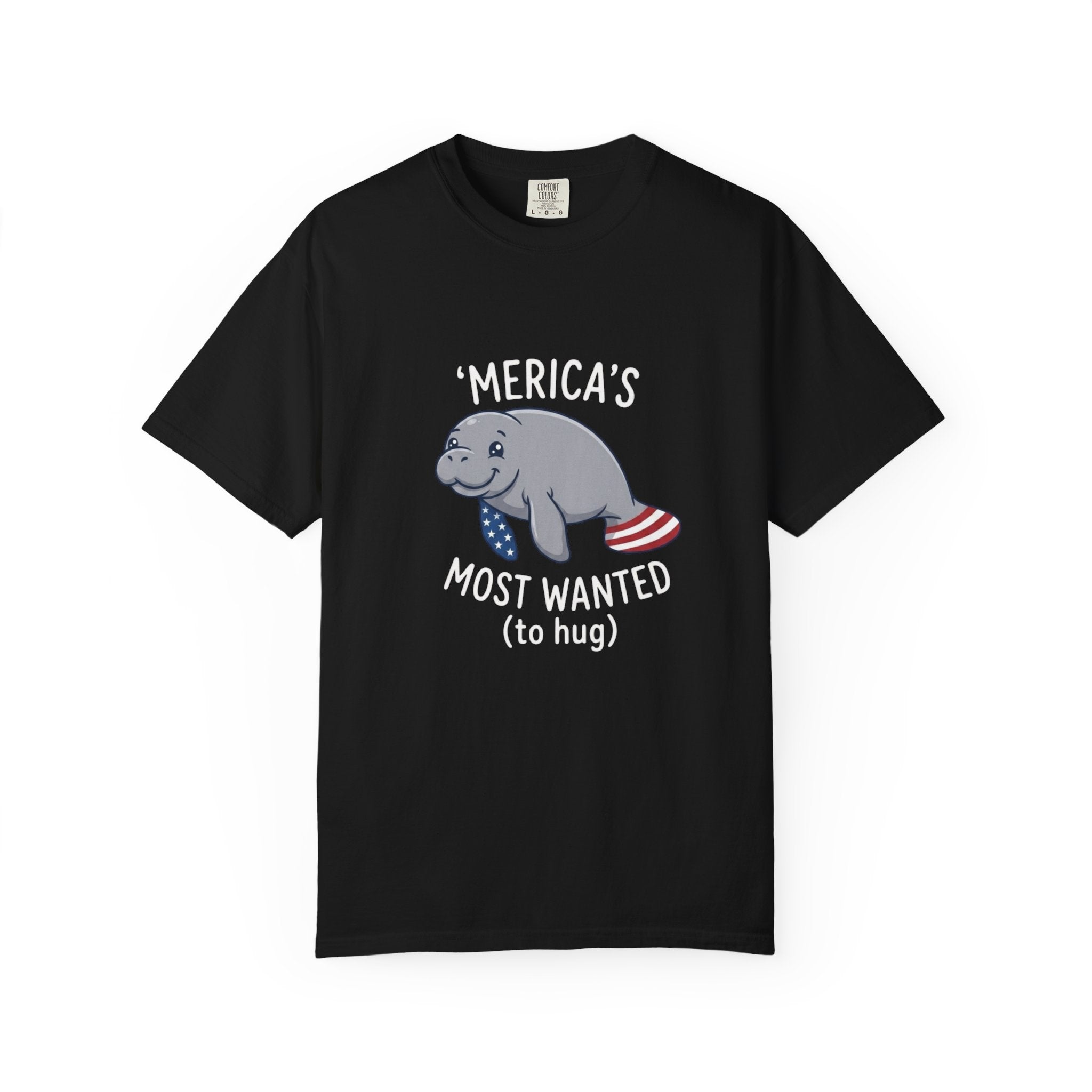 4th of July Manatee Shirt, Funny Patriotic Sea Cow Tee, 'Merica's Most Wanted Graphic T-Shirt, Cute Americana Independence Day Gift