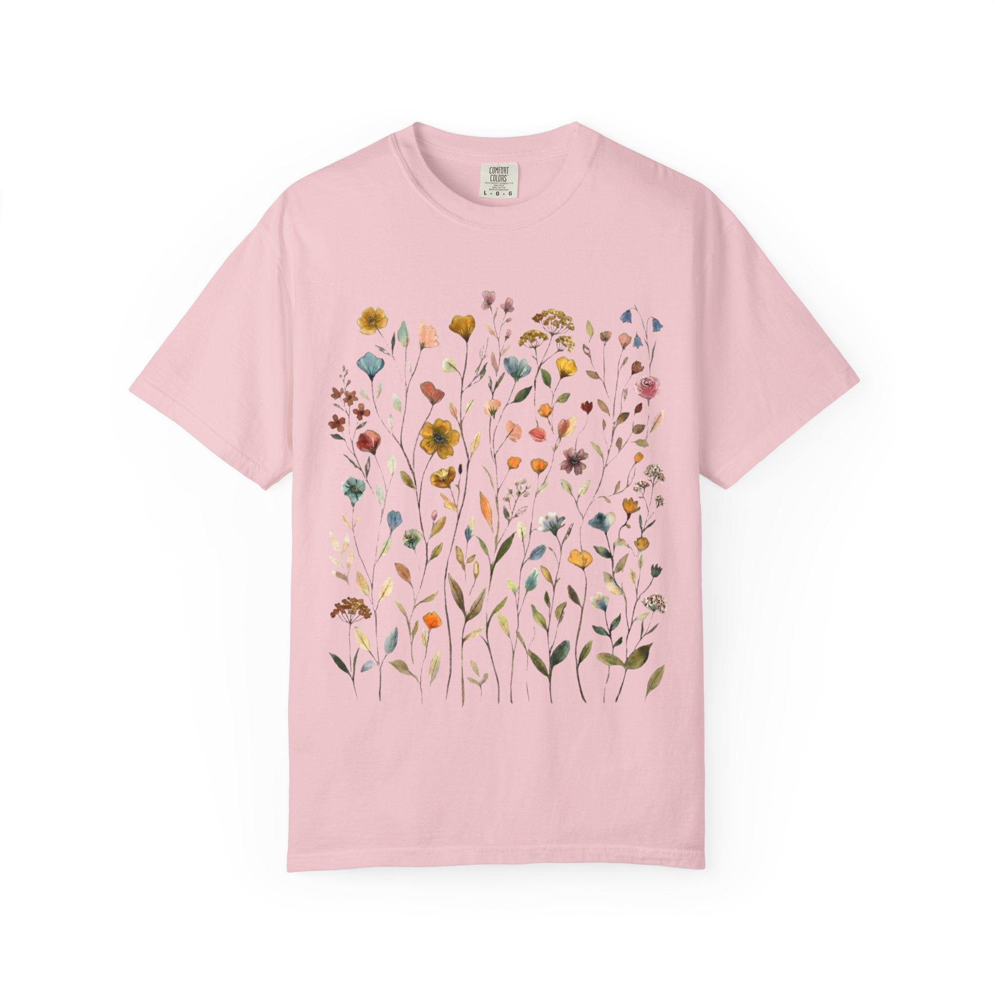 Wildflower Meadow Shirt, Muted Floral Pressed Flower Tee, Vintage Botanical Boho T-Shirt, Cottagecore Comfort Colors, Nature Gift for Her