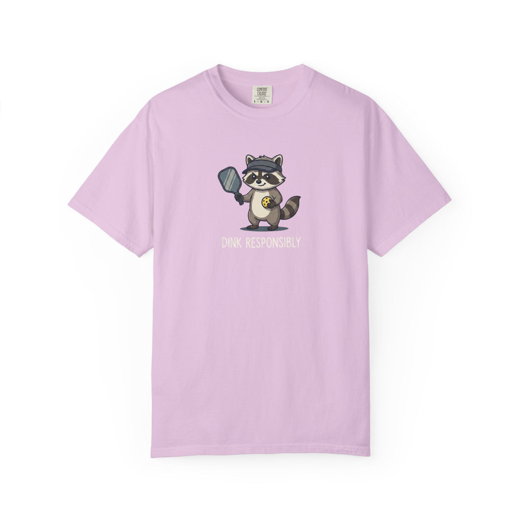 Dink Responsibly Raccoon Pickleball t-shirt in Orchid