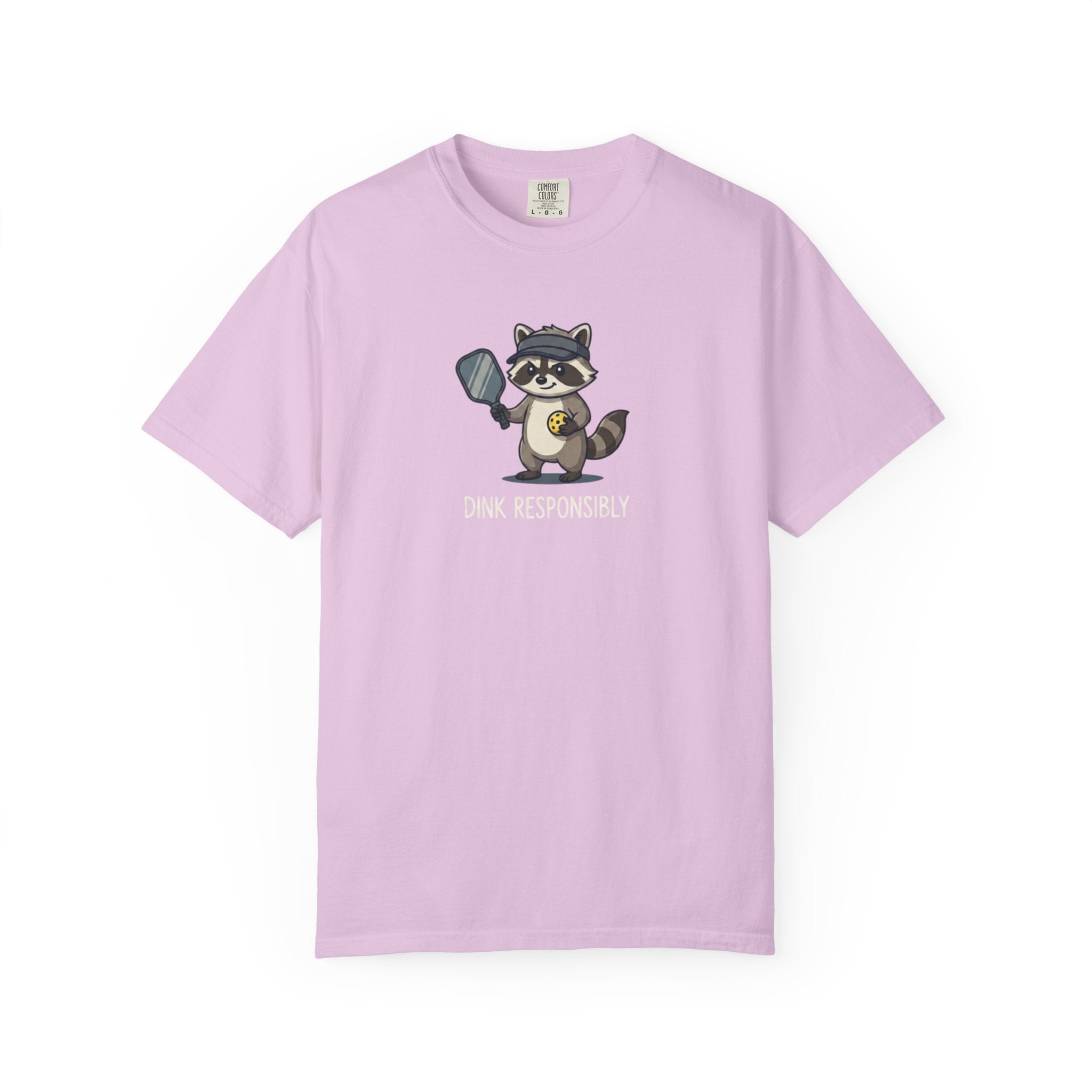 Dink Responsibly Raccoon Pickleball t-shirt in Orchid