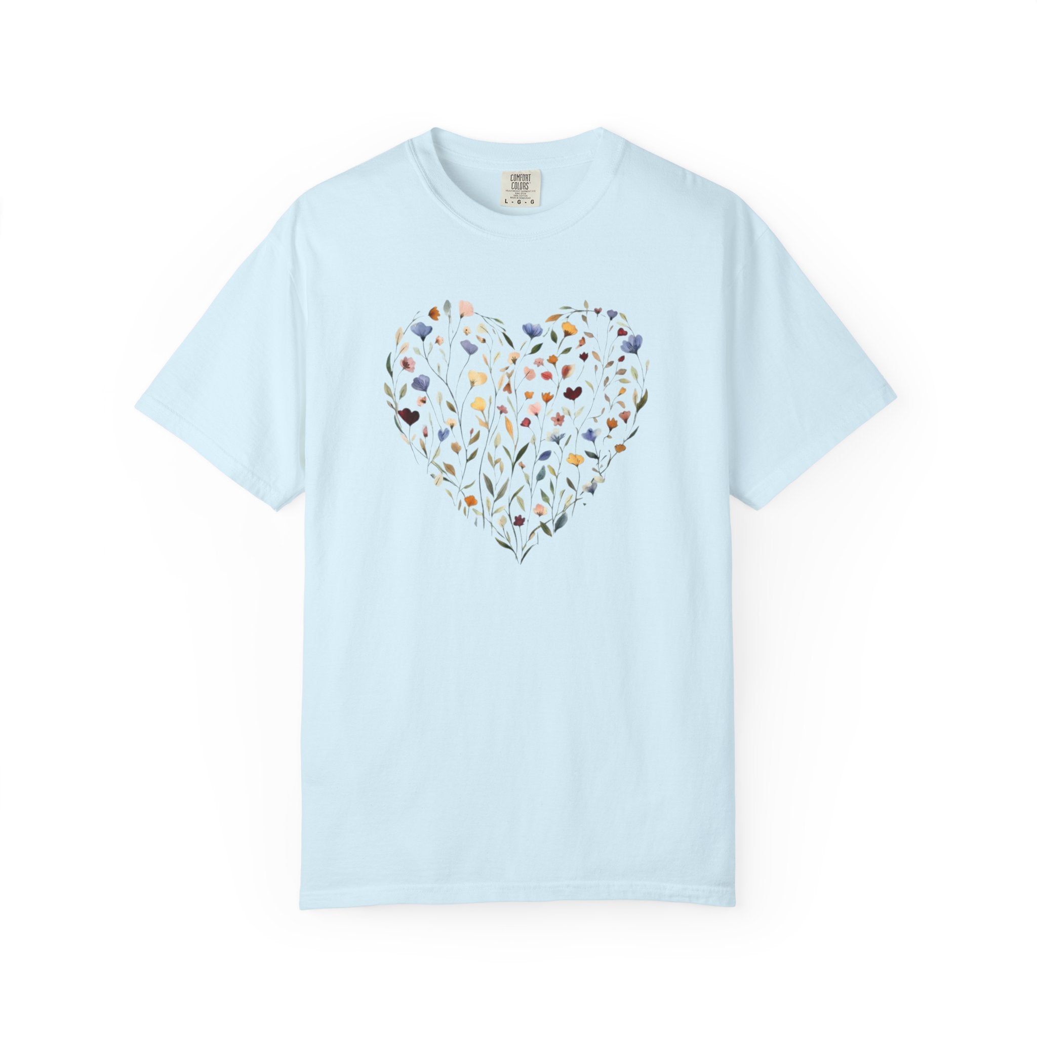 Wildflower Heart Shirt, Vintage Floral Comfort Colors Tee, Boho Cottagecore Botanical T-Shirt, Nature Lover Gift for Her, Women Garden Tee
