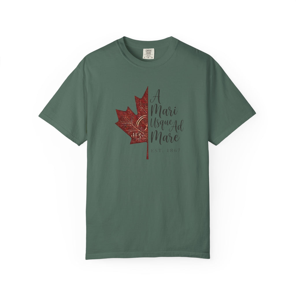 A Mari Usque Ad Mare Maple Leaf t-shirt in Blue Spruce