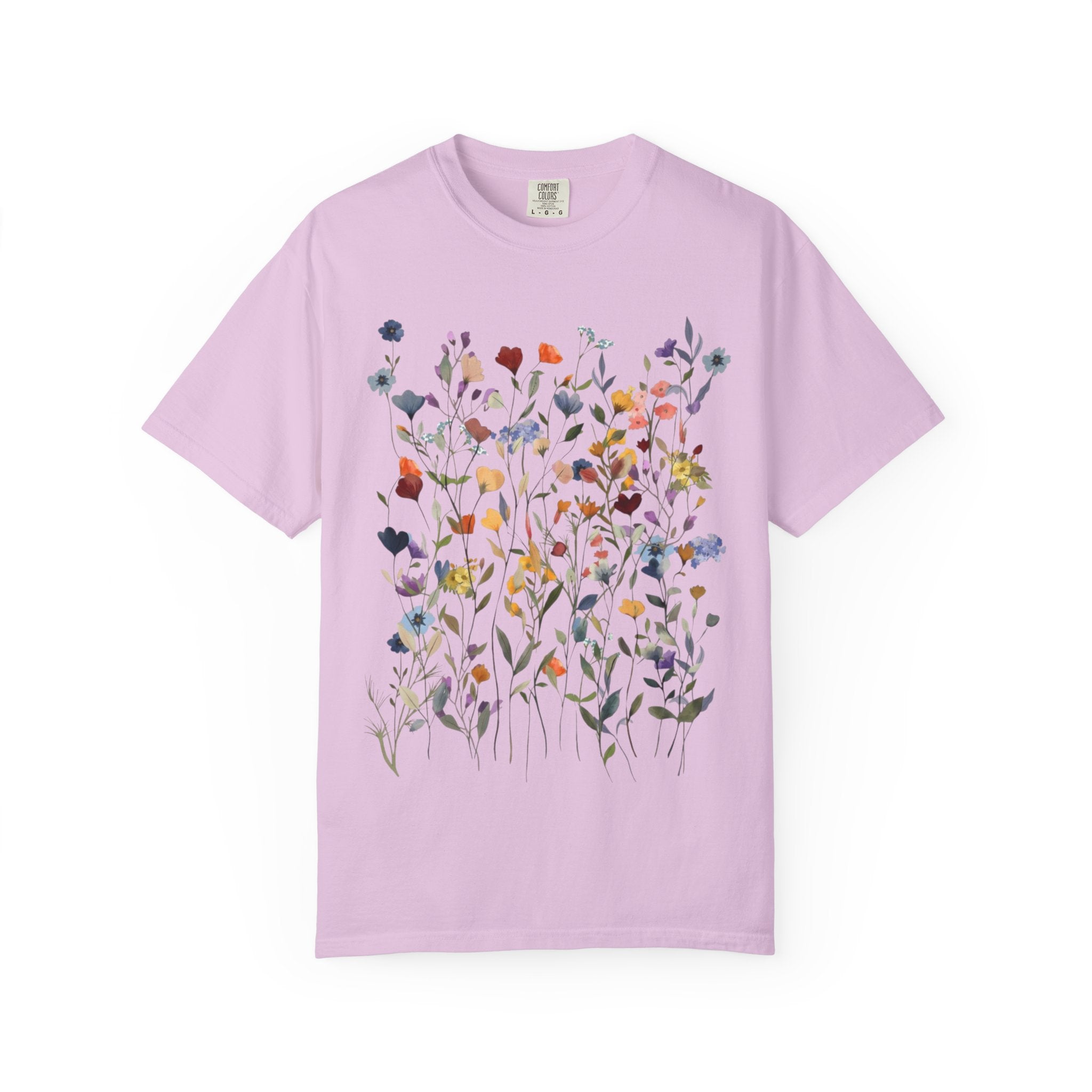 Wildflower Meadow Shirt, Pressed Flower Tee, Vintage Botanical Floral T-Shirt, Boho Cottagecore Comfort Colors, Nature Gift for Her Women