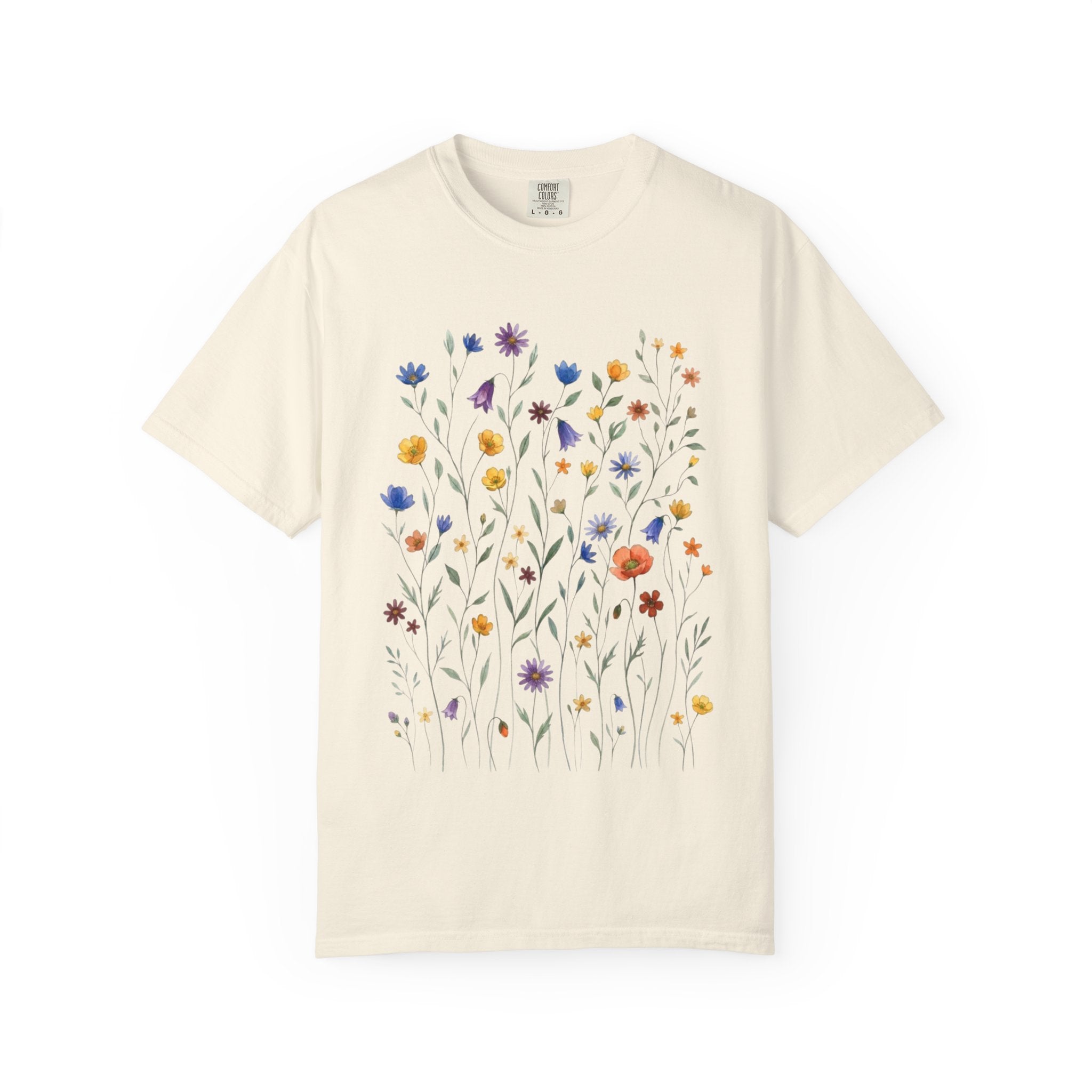 Wildflower Meadow Shirt, Dainty Floral Pressed Flower Tee, Delicate Botanical Boho T-Shirt, Vintage Cottagecore Comfort Colors, Gift for Her