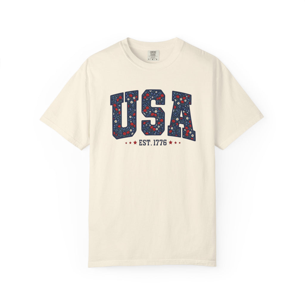 Vintage Patriotic American Start Print T-Shirt, Independence Day Unisex Red White Blue 1776 Graphic Tee