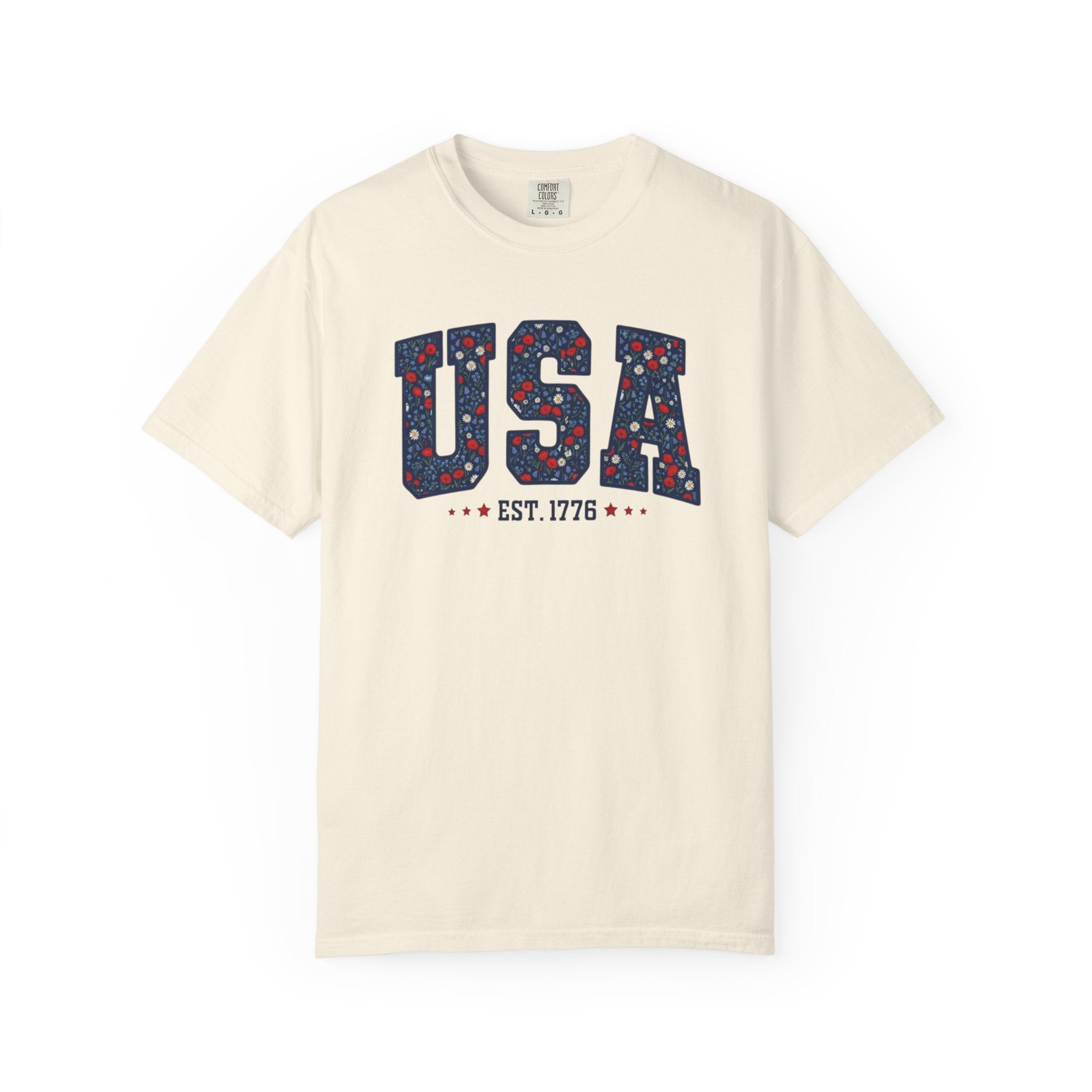 Vintage Patriotic American Start Print T-Shirt, Independence Day Unisex Red White Blue 1776 Graphic Tee
