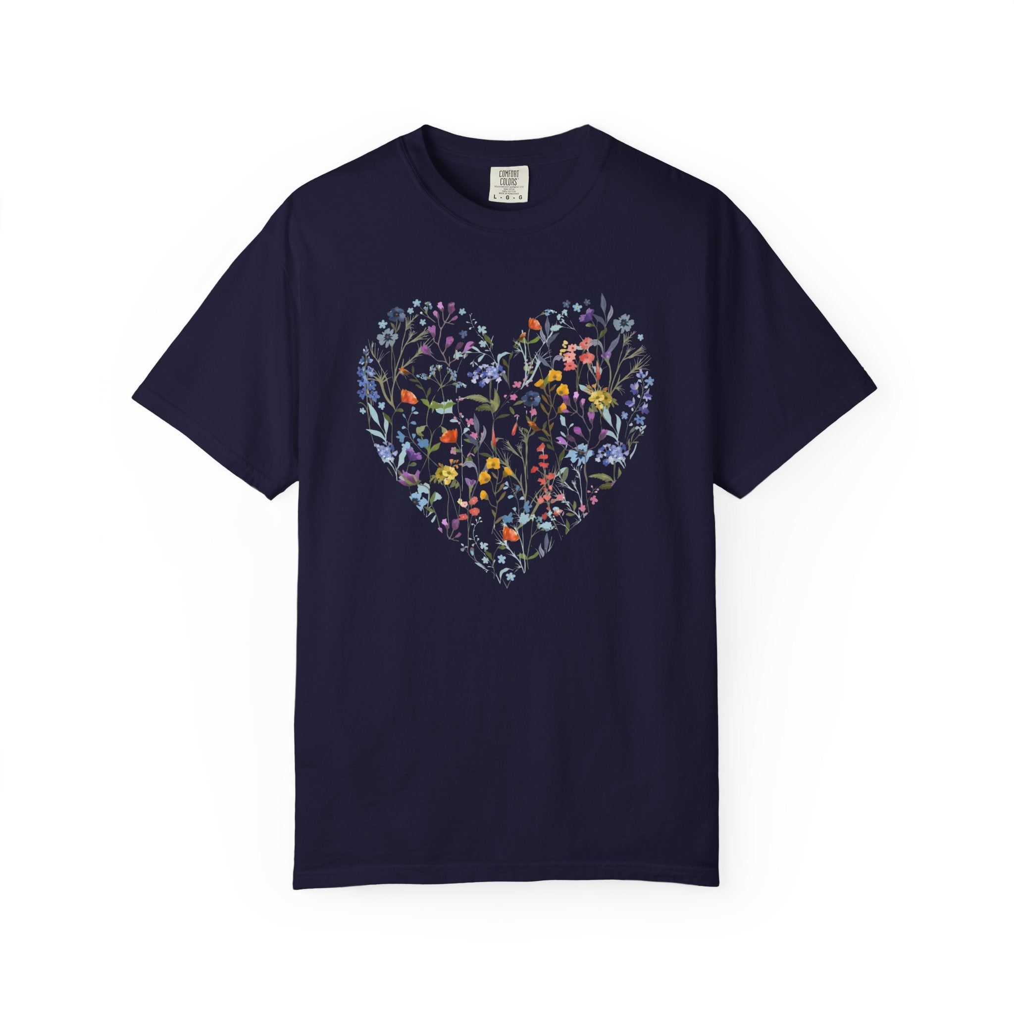 Wildflower Heart Shirt, Vintage Floral Comfort Colors Tee, Boho Cottagecore Botanical T-Shirt, Nature Lover Gift for Her, Women Garden Tee