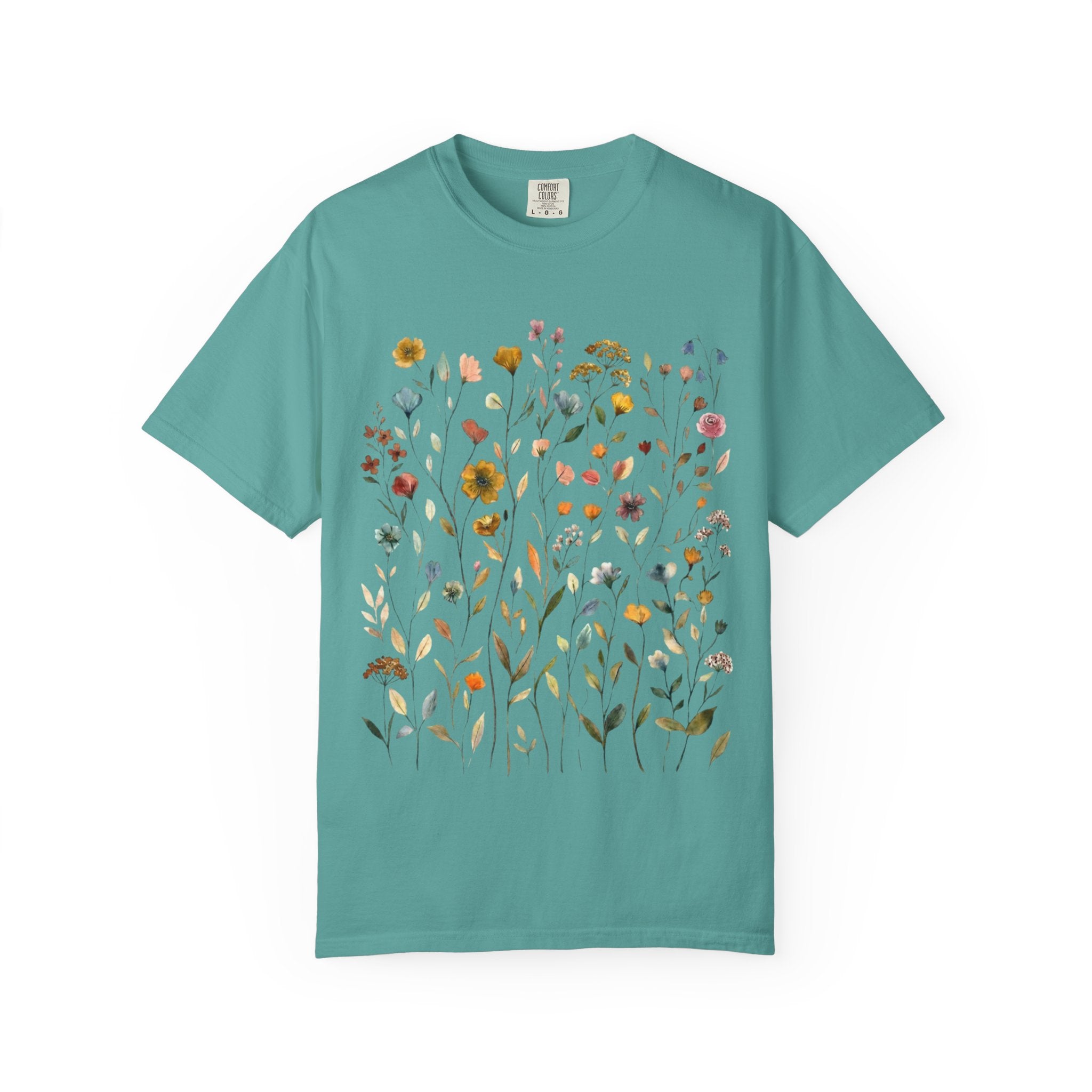 Wildflower Meadow Shirt, Muted Floral Pressed Flower Tee, Vintage Botanical Boho T-Shirt, Cottagecore Comfort Colors, Nature Gift for Her