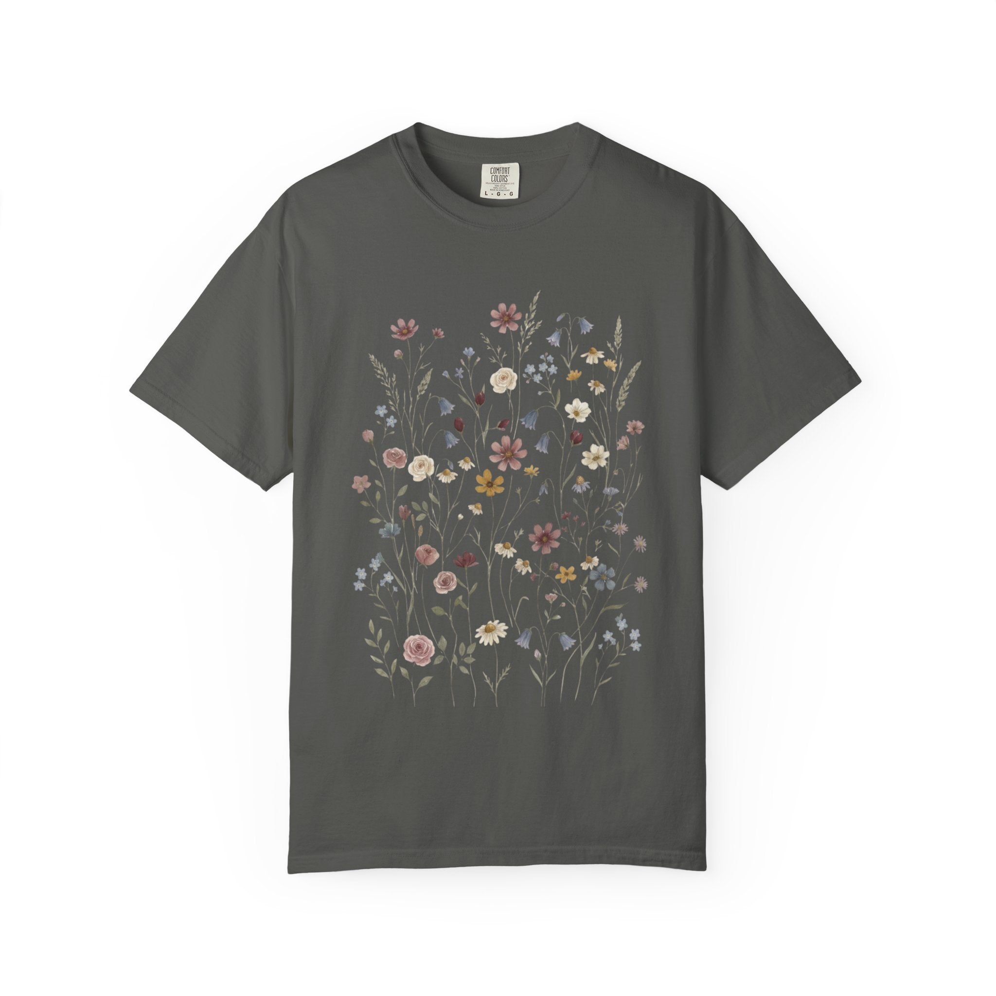 Wildflower Meadow Shirt, Dusty Rose Floral Tee, Neutral Botanical Pressed Flower T-Shirt, Boho Cottagecore Comfort Colors, Gift for Her