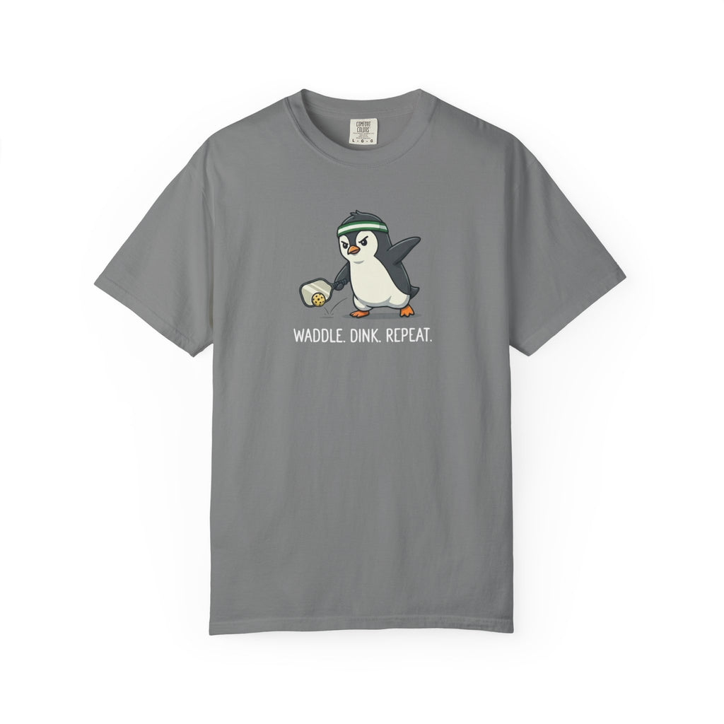Waddle Dink Repeat Penguin Pickleball t-shirt in Grey