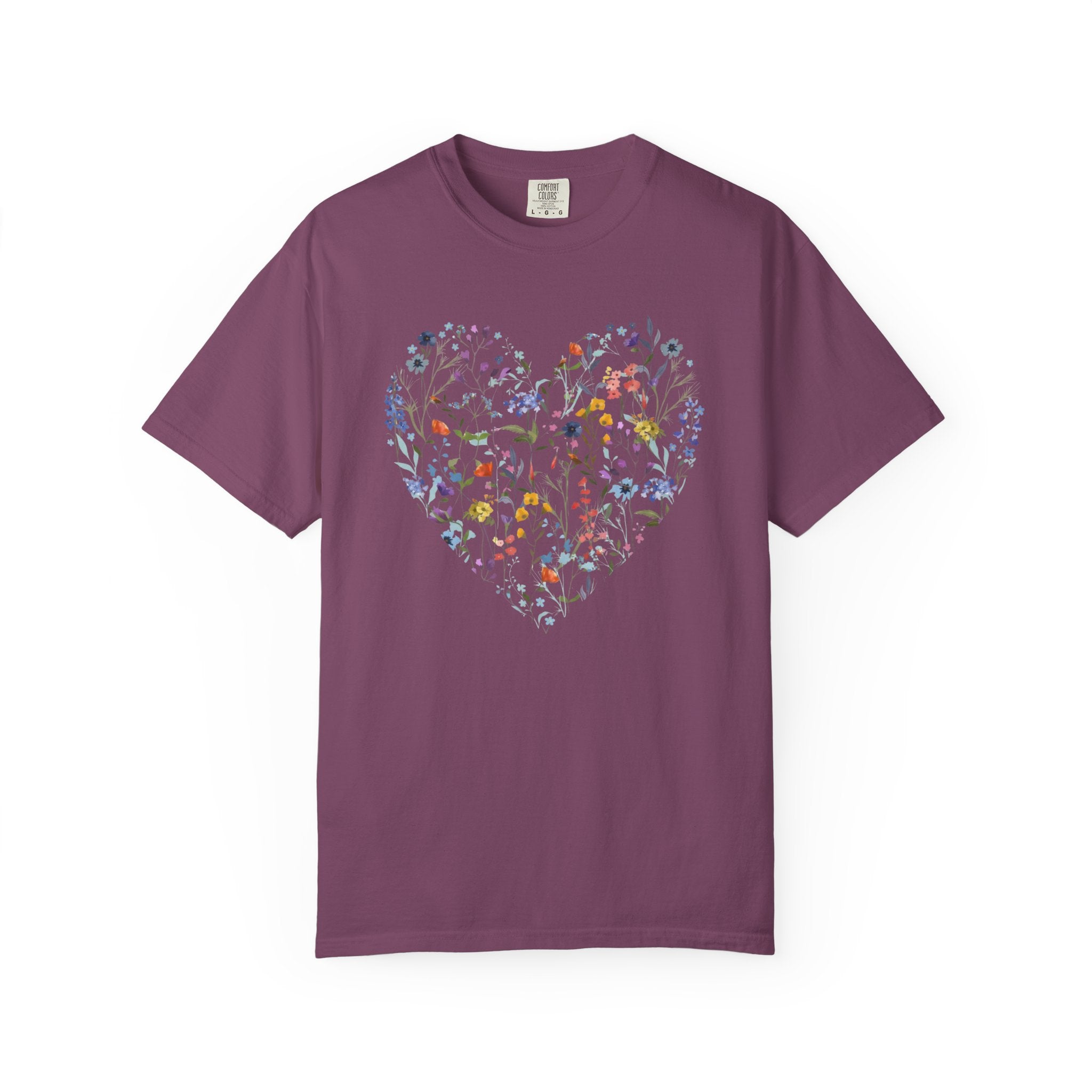 Wildflower Heart Shirt, Vintage Floral Comfort Colors Tee, Boho Cottagecore Botanical T-Shirt, Nature Lover Gift for Her, Women Garden Tee