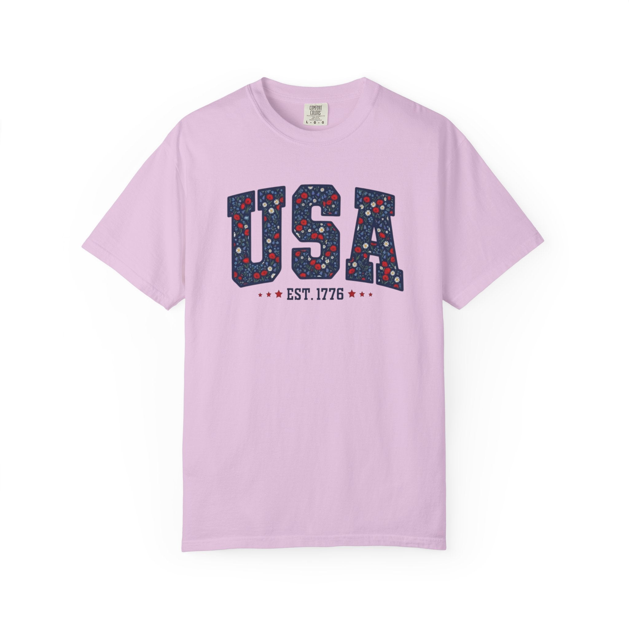 Vintage Patriotic American Start Print T-Shirt, Independence Day Unisex Red White Blue 1776 Graphic Tee