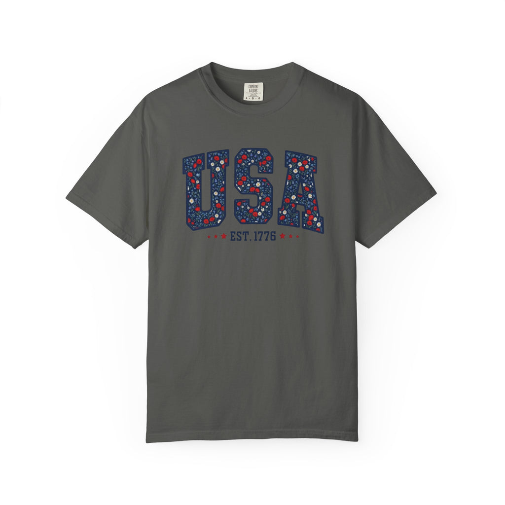 Vintage Patriotic American Start Print T-Shirt, Independence Day Unisex Red White Blue 1776 Graphic Tee