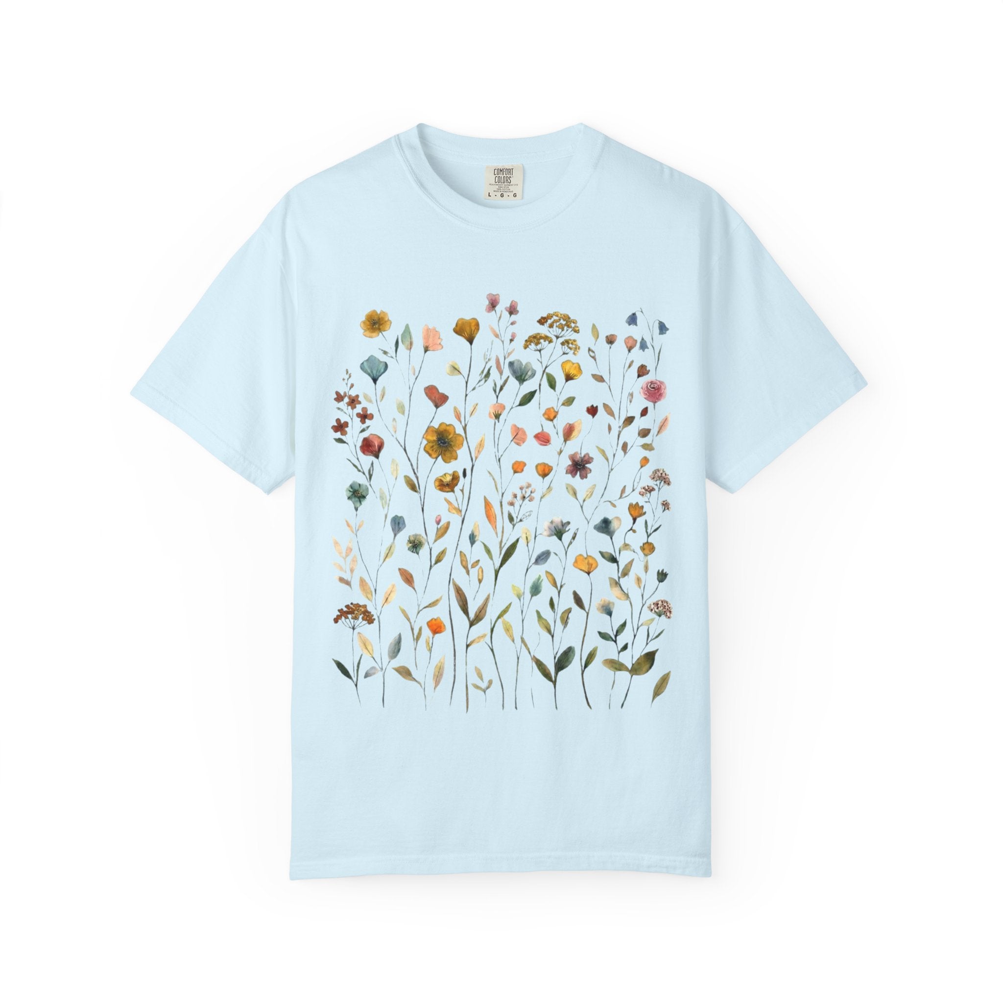 Wildflower Meadow Shirt, Muted Floral Pressed Flower Tee, Vintage Botanical Boho T-Shirt, Cottagecore Comfort Colors, Nature Gift for Her