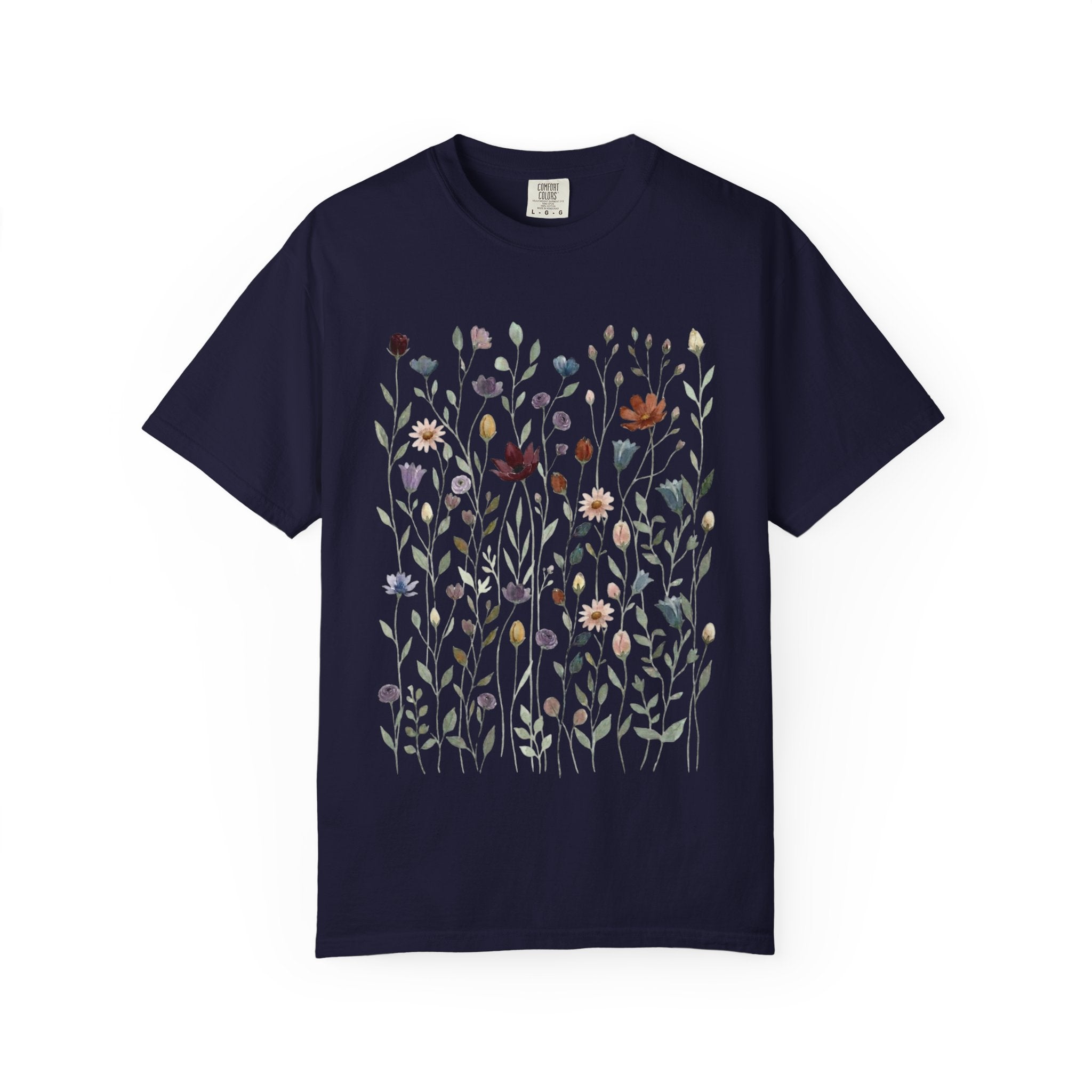 Wildflower Meadow Shirt, Dusty Purple Floral Pressed Flower Tee, Vintage Botanical Boho T-Shirt, Cottagecore Comfort Colors Gift for Her