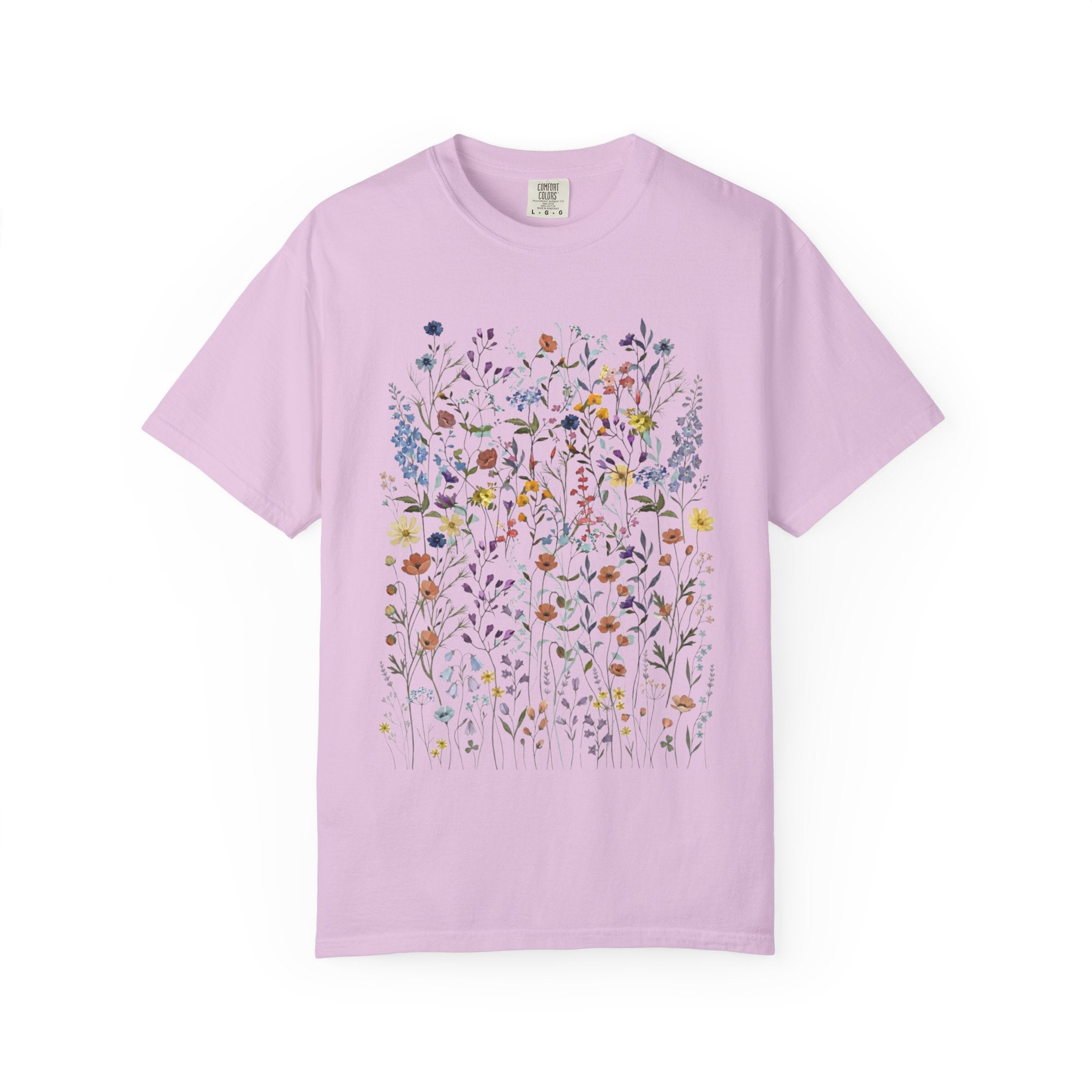 Wildflower Meadow Shirt, Colorful Floral Pressed Flower Tee, Vintage Botanical Boho T-Shirt, Cottagecore Comfort Colors, Spring Gift for Her