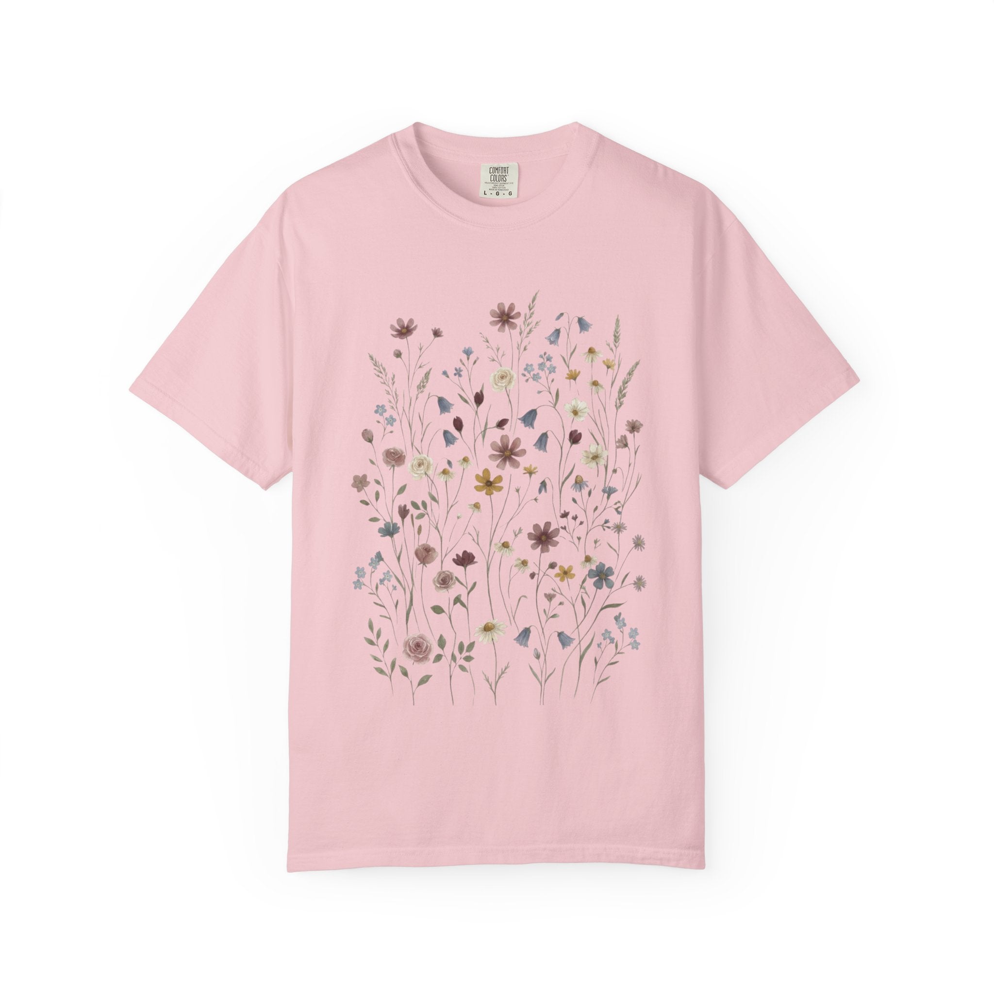 Wildflower Meadow Shirt, Dusty Rose Floral Tee, Neutral Botanical Pressed Flower T-Shirt, Boho Cottagecore Comfort Colors, Gift for Her