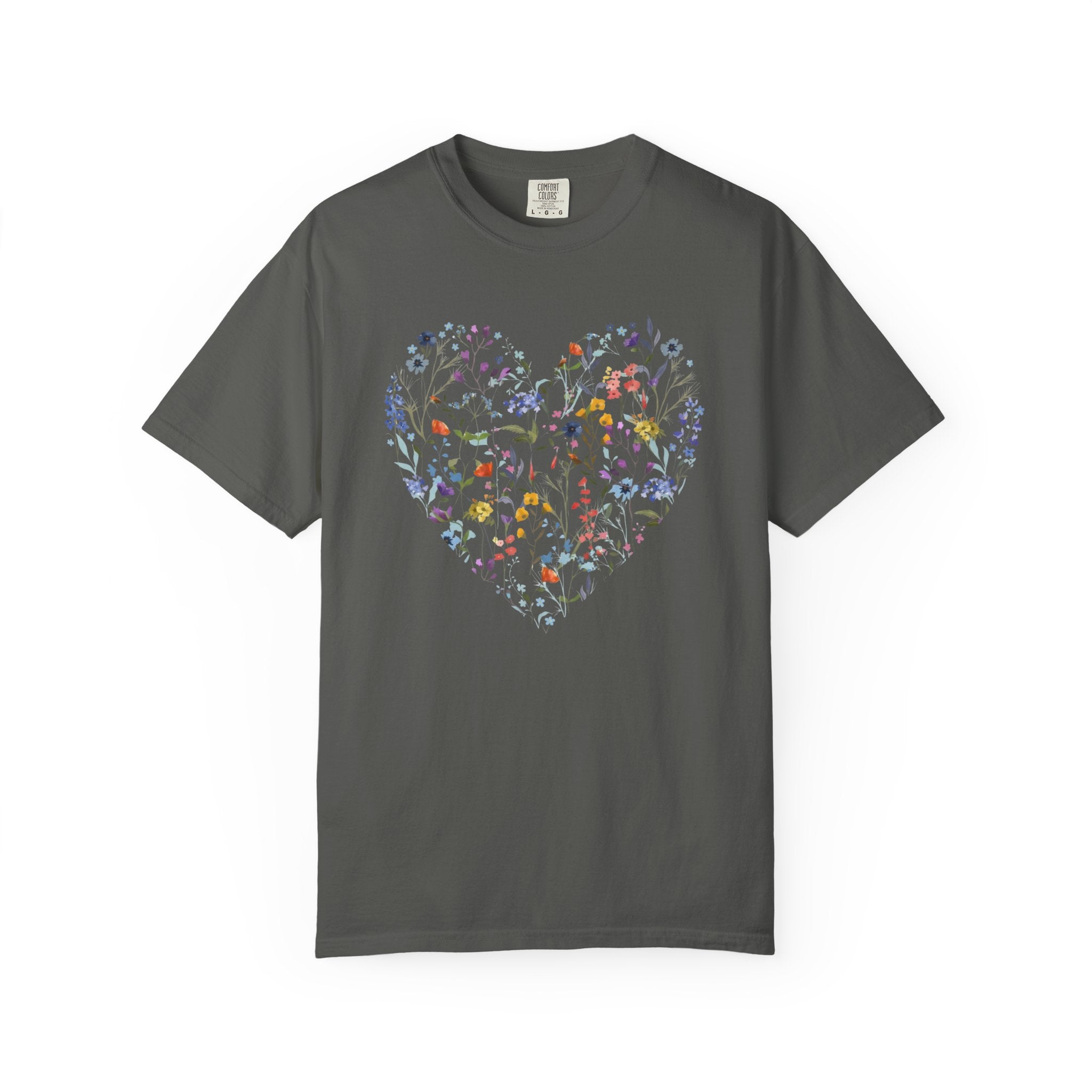 Wildflower Heart Shirt, Vintage Floral Comfort Colors Tee, Boho Cottagecore Botanical T-Shirt, Nature Lover Gift for Her, Women Garden Tee