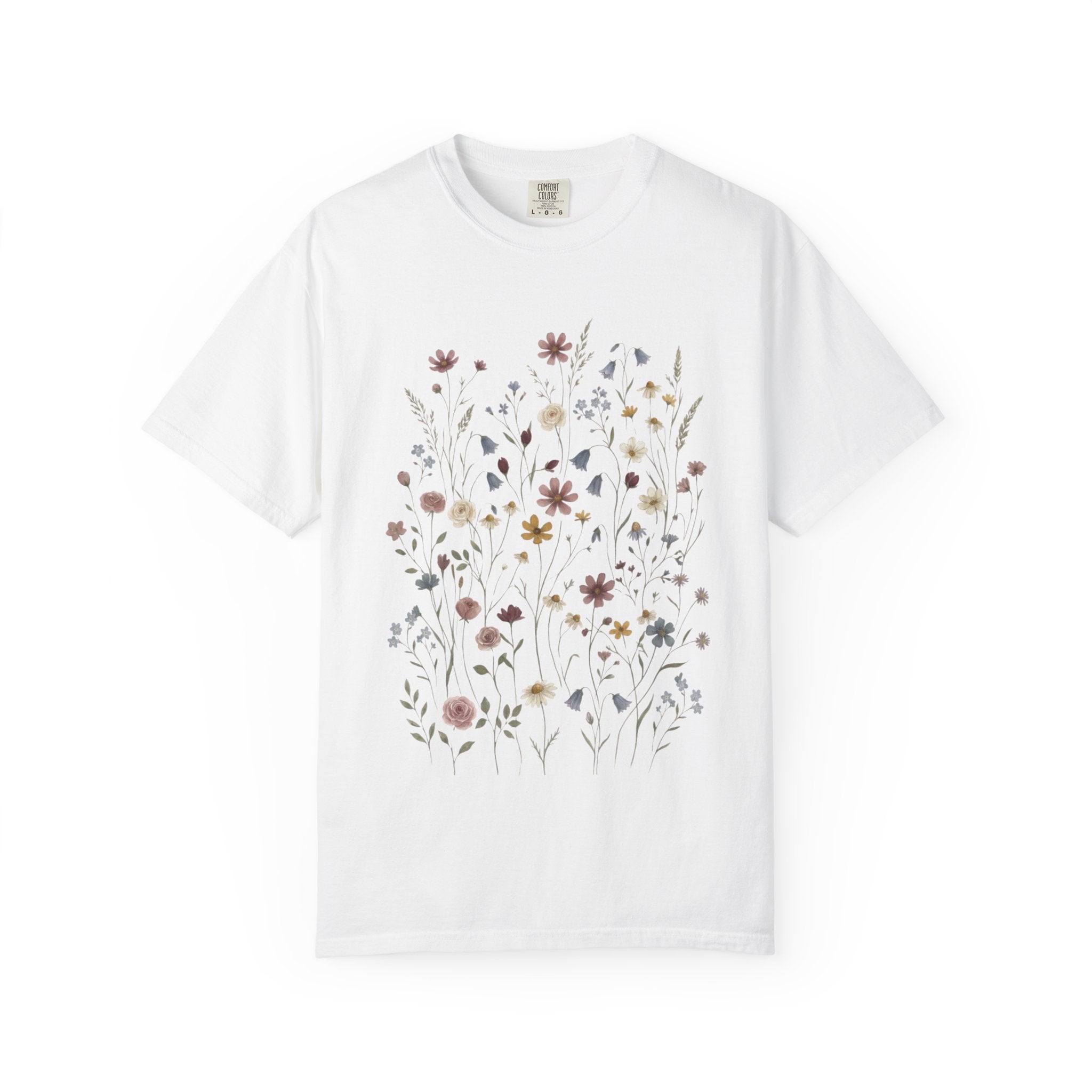 Wildflower Meadow Shirt, Dusty Rose Floral Tee, Neutral Botanical Pressed Flower T-Shirt, Boho Cottagecore Comfort Colors, Gift for Her