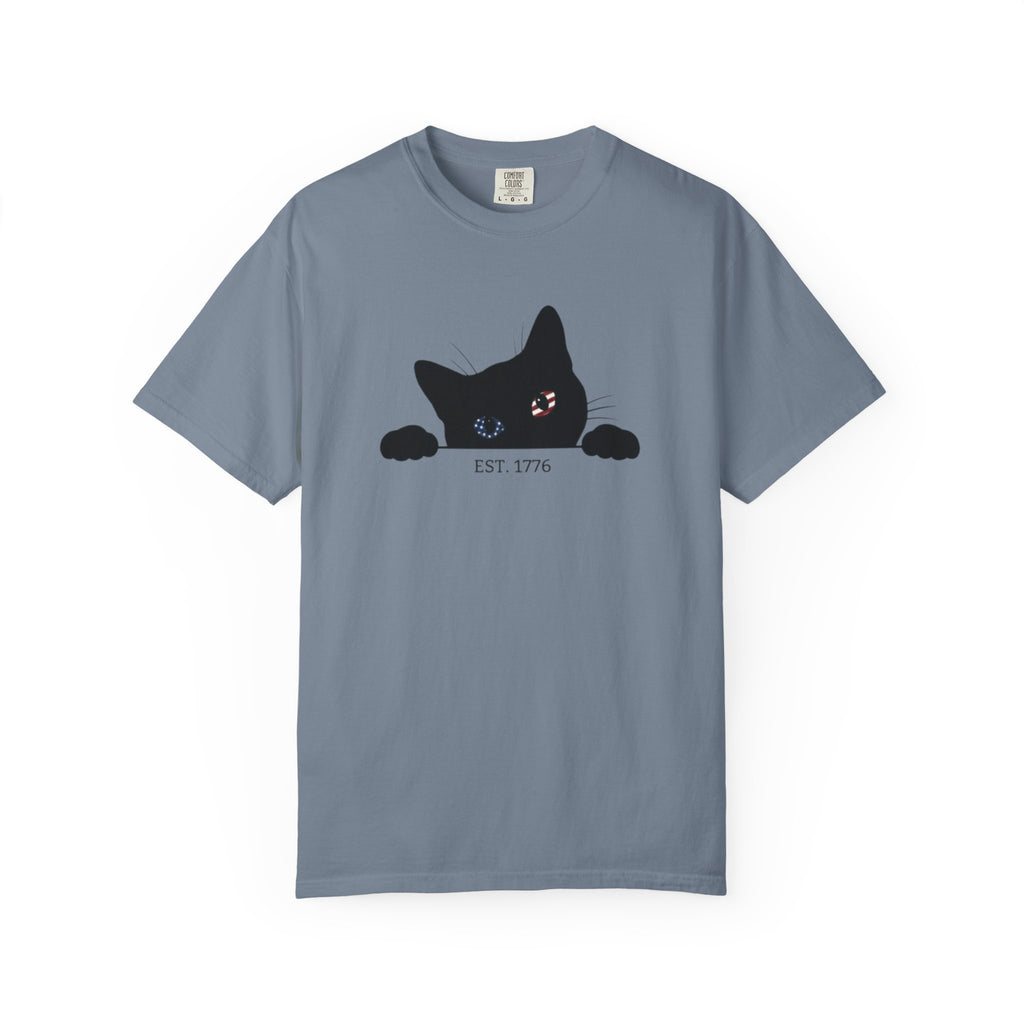 Patriotic Black Cat Shirt, 4th of July Peeking Cat Tee, Funny Cat Lover EST 1776 Graphic Shirt, Vintage Independence Day USA Tee, Gift