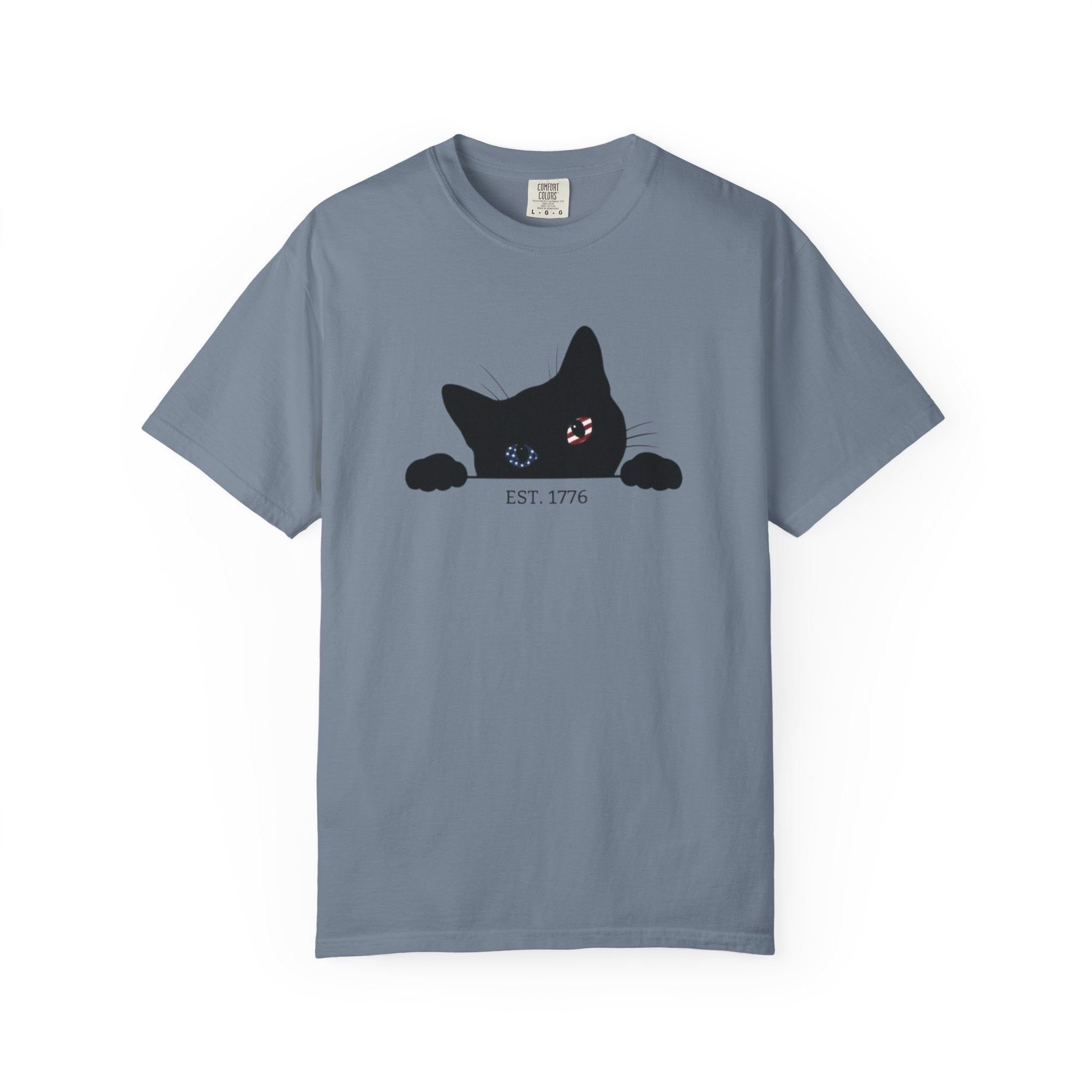 Patriotic Black Cat Shirt, 4th of July Peeking Cat Tee, Funny Cat Lover EST 1776 Graphic Shirt, Vintage Independence Day USA Tee, Gift