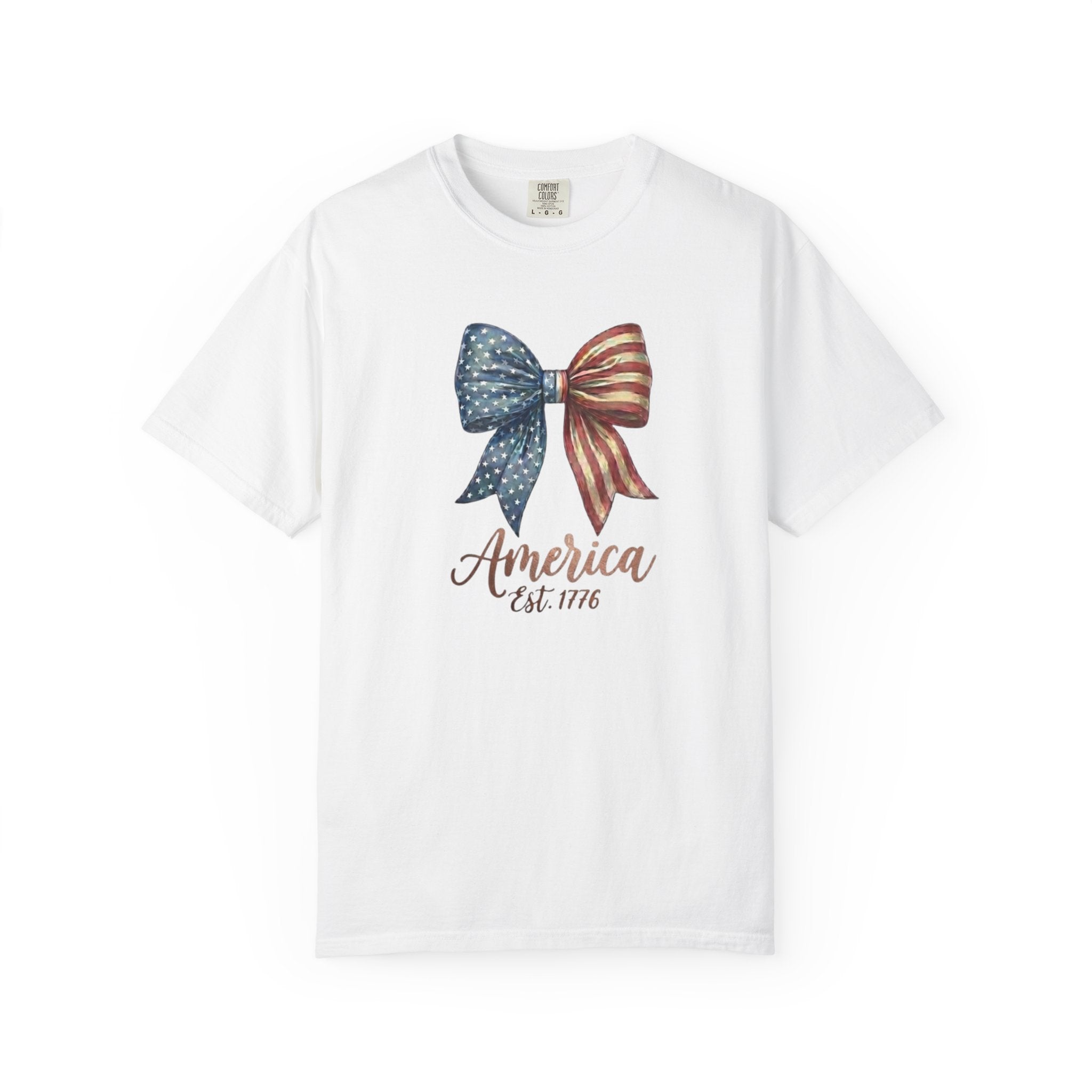 Vintage Patriotic American Bow Ribbon T-Shirt, Independence Day Unisex Red White Blue Graphic Tee