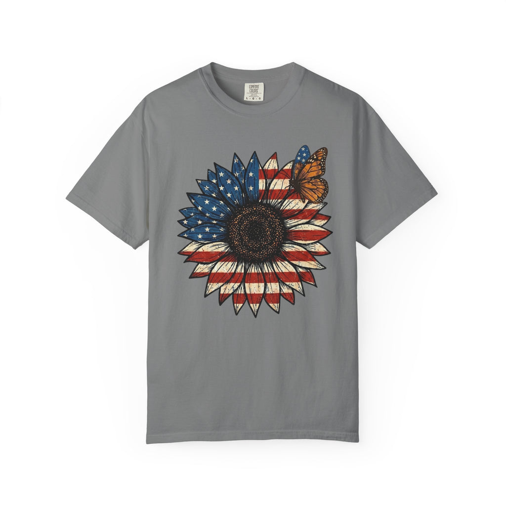 Vintage Patriotic American Sunflower T-Shirt, Independence Day Unisex Red White Blue Graphic Tee