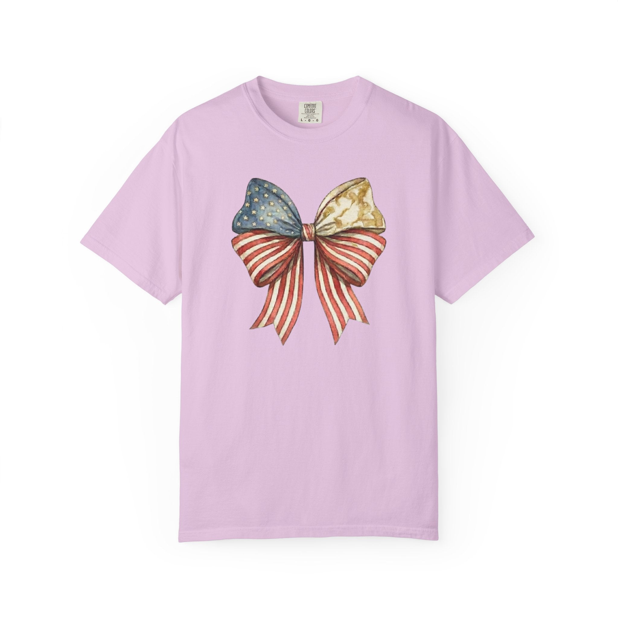 Vintage Patriotic American Golden Bow Ribbon T-Shirt, Independence Day Unisex Red White Blue Graphic Tee