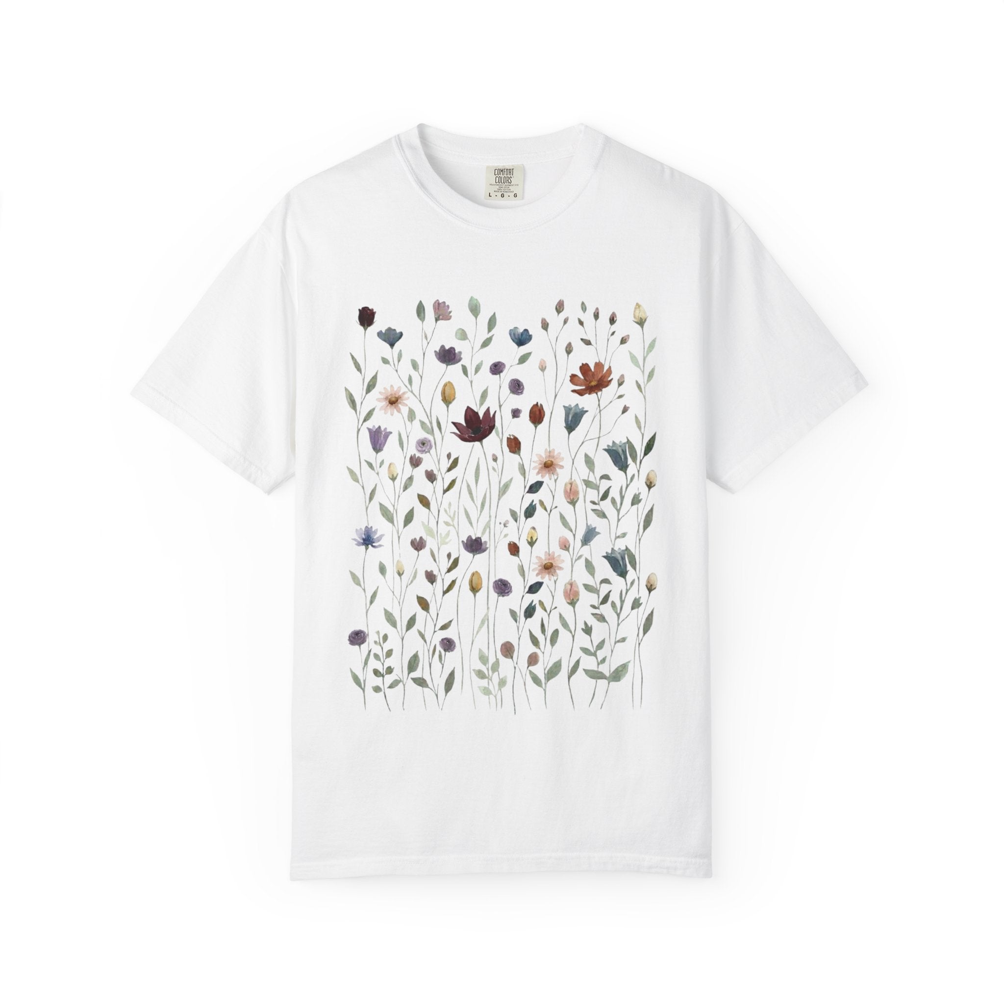 Wildflower Meadow Shirt, Dusty Purple Floral Pressed Flower Tee, Vintage Botanical Boho T-Shirt, Cottagecore Comfort Colors Gift for Her