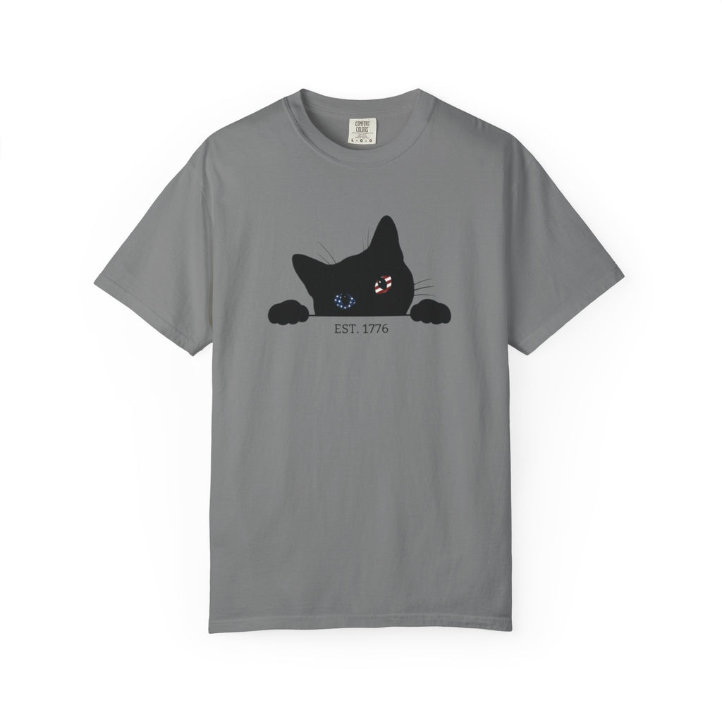 Patriotic Black Cat Shirt, 4th of July Peeking Cat Tee, Funny Cat Lover EST 1776 Graphic Shirt, Vintage Independence Day USA Tee, Gift