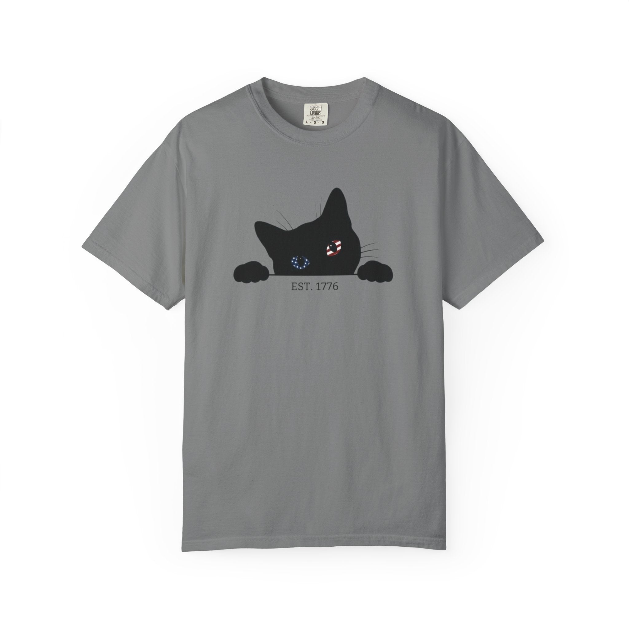 Patriotic Black Cat Shirt, 4th of July Peeking Cat Tee, Funny Cat Lover EST 1776 Graphic Shirt, Vintage Independence Day USA Tee, Gift