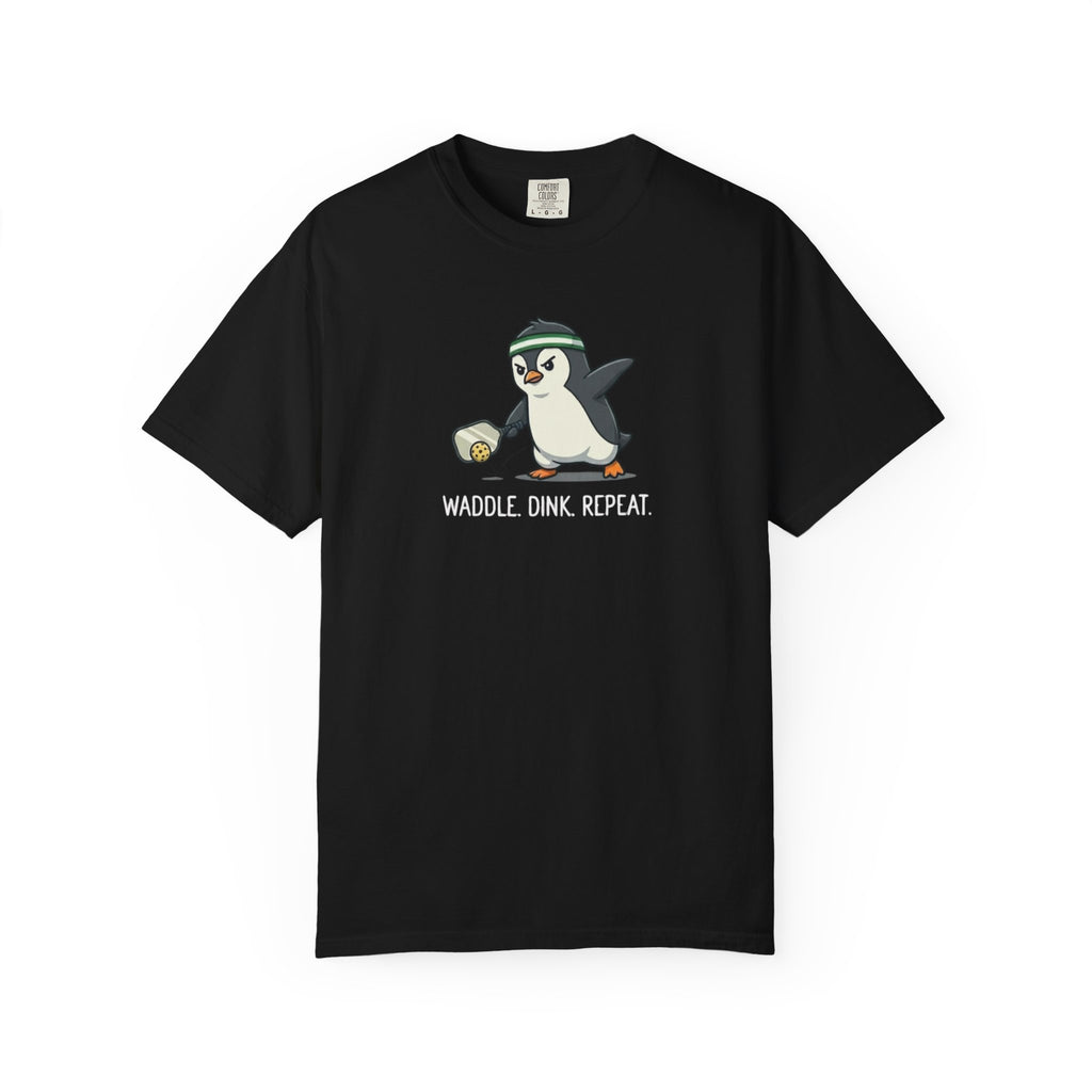 Waddle Dink Repeat Penguin Pickleball t-shirt in Black