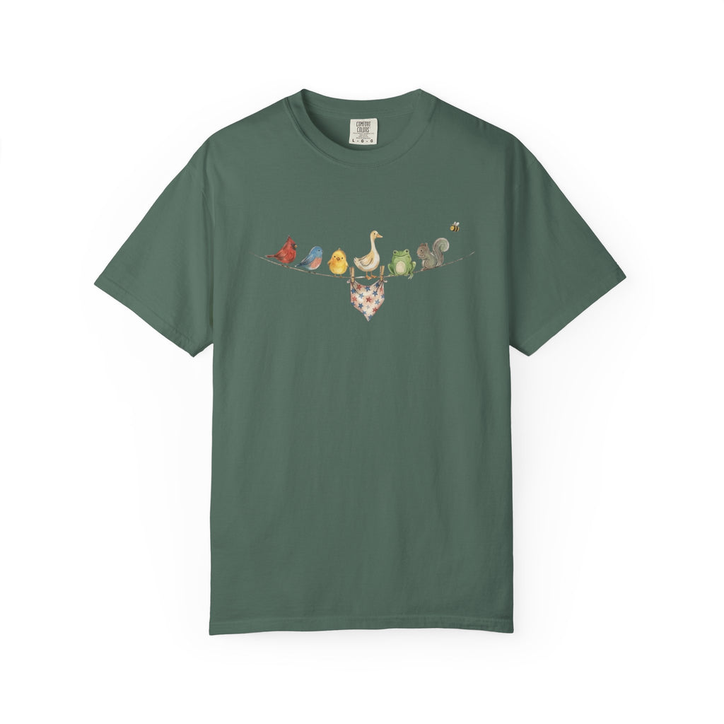 American Backyard Animal Shirt, 4th of July Tee, Vintage Americana Graphic Shirt, Red White Blue Star Print Tee, Independence Day Gift